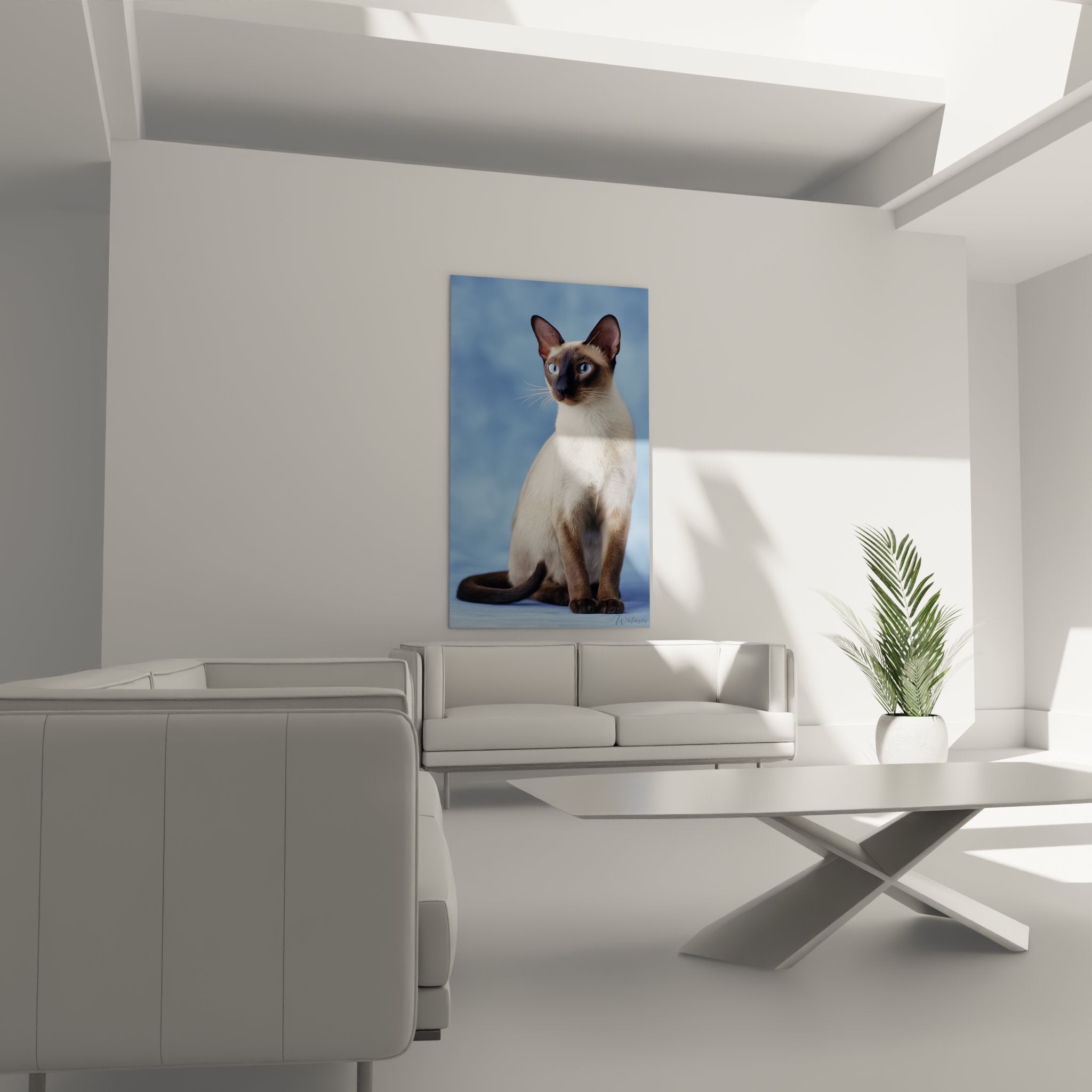 Gros plan sur les yeux bleus perçants d'un chat Tonkinois, détail du tableau artistique