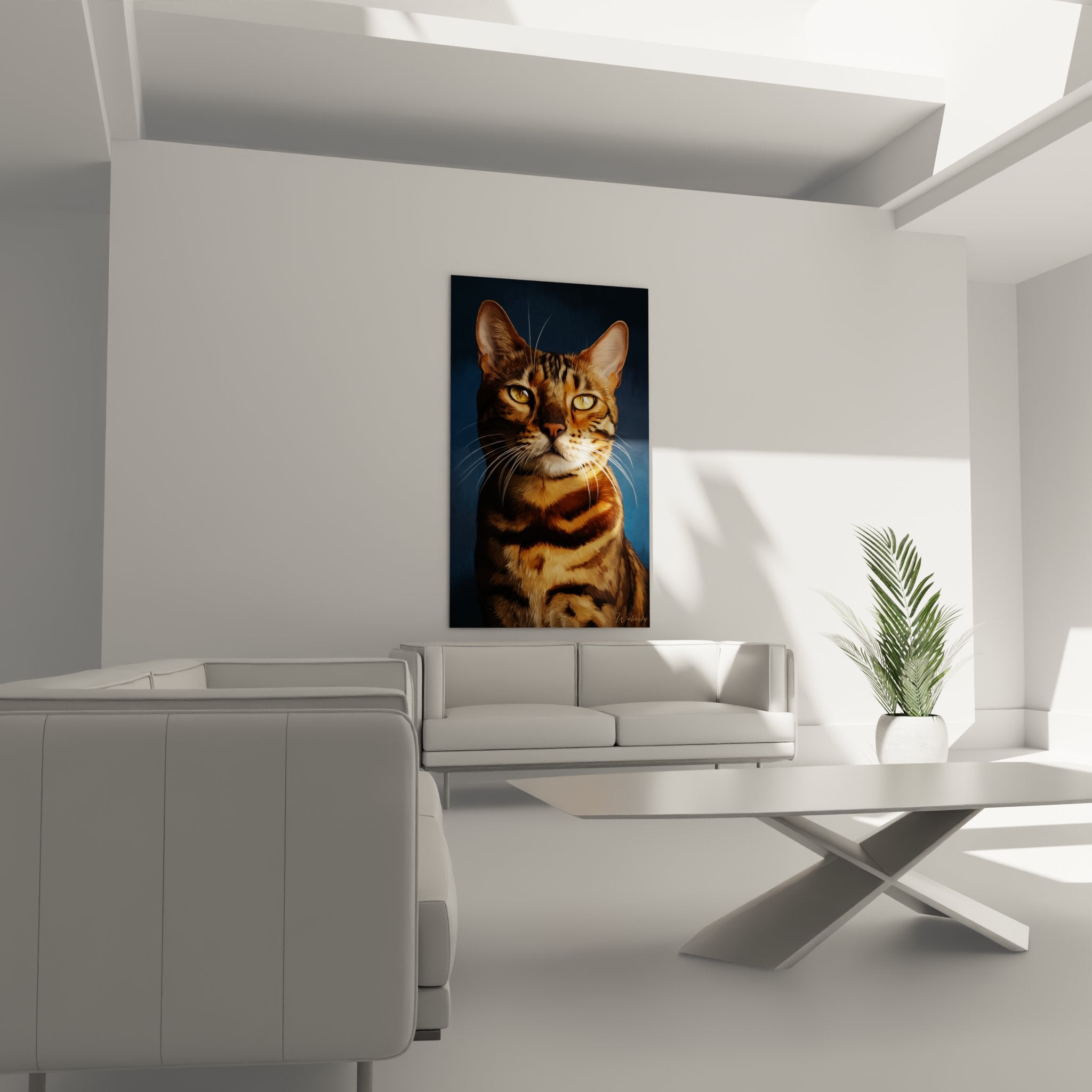 Gros plan portrait chat Bengal montrant détails pelage tigré et yeux dorés expressifs