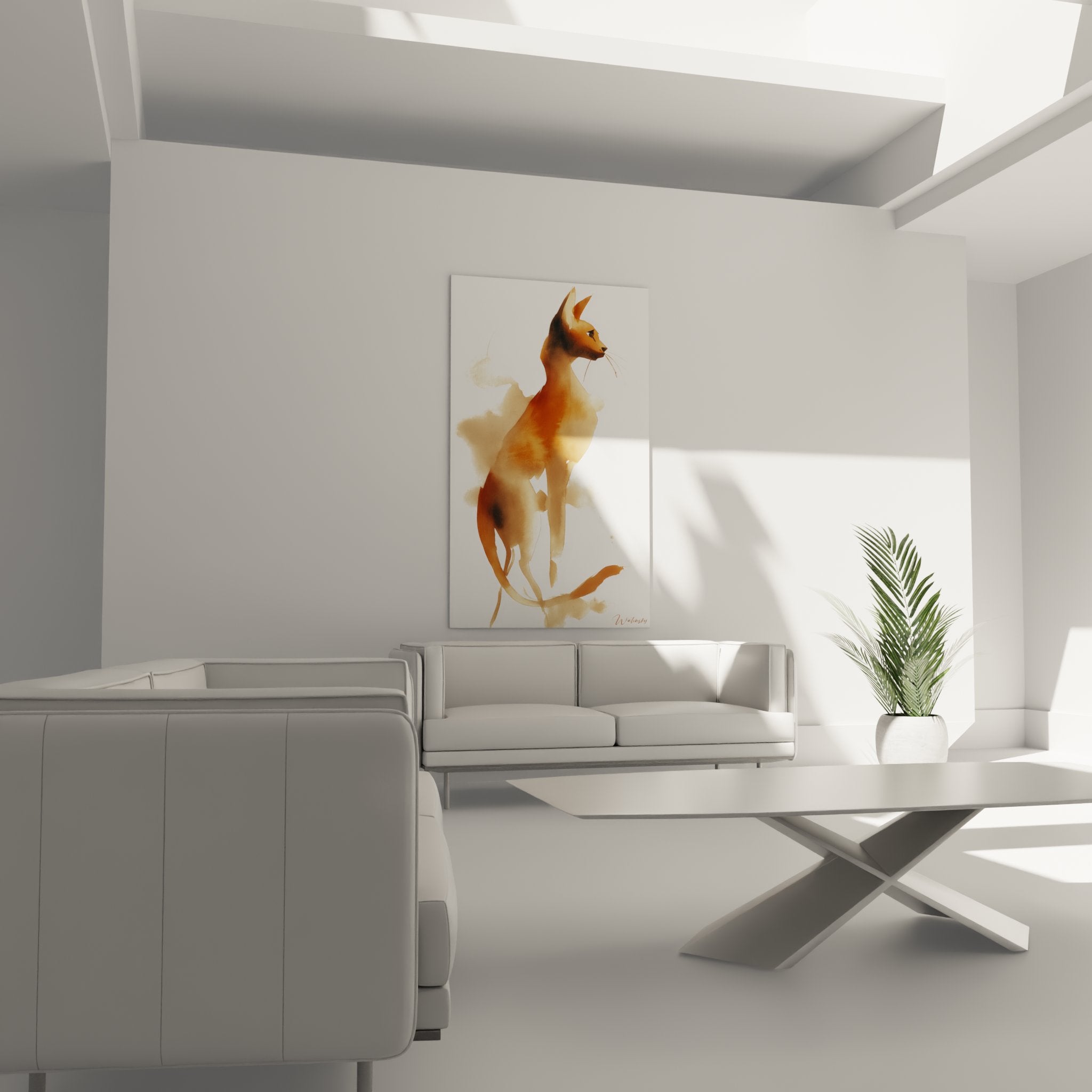 Dettaglio acquerello gatto Serengeti toni ocra arancione tecnica artistica fluida moderna