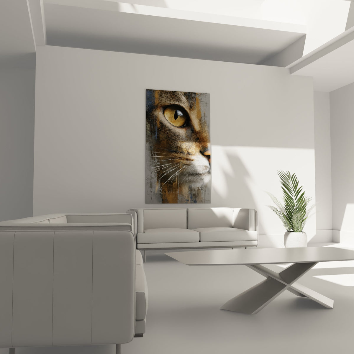 Primo piano su quadro occhio di gatto Abissino che mostra i dettagli della texture del mantello e dell'iride dorata artistica