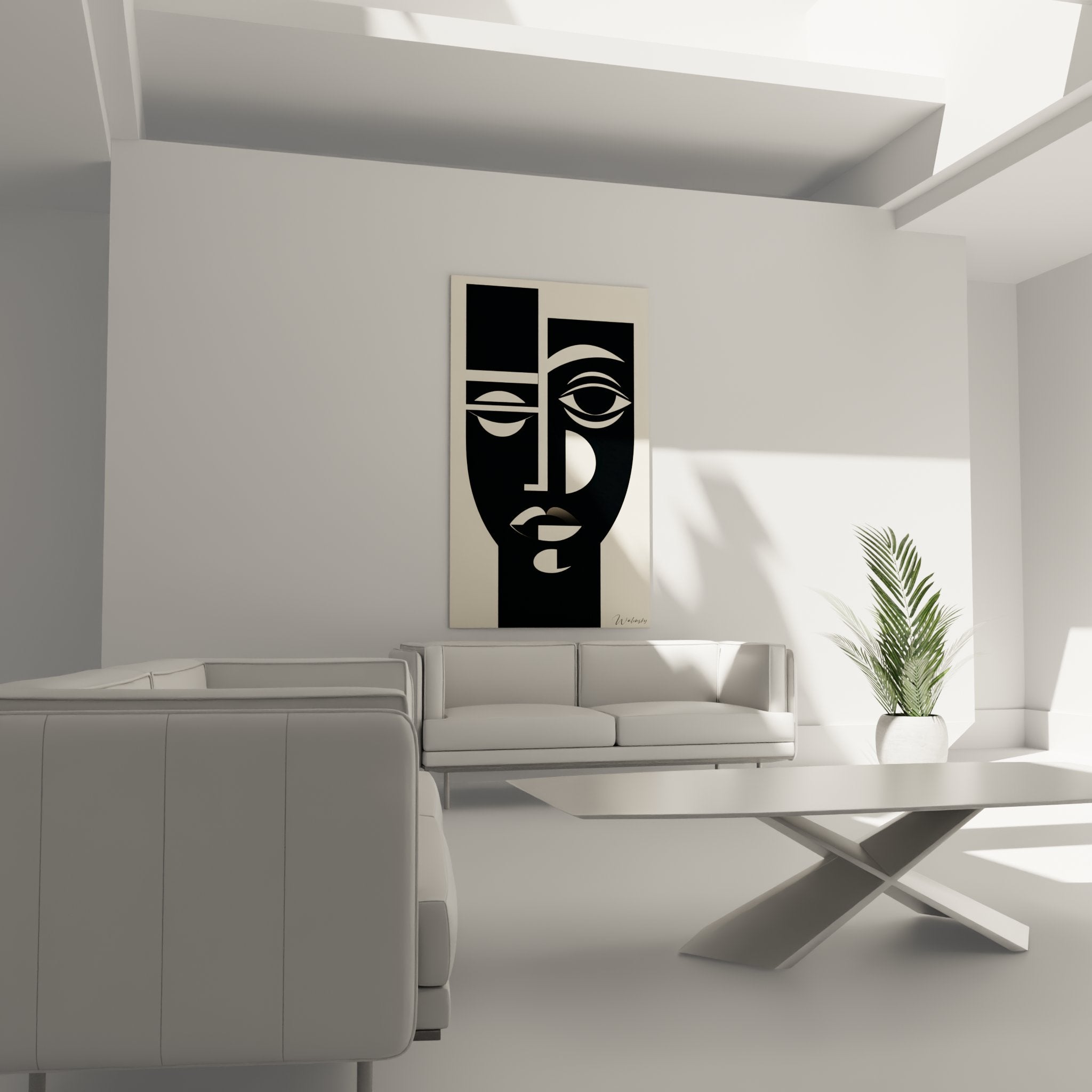 Dettaglio maschera tribale geometrica arte africana contemporanea forme astratte nero e crema