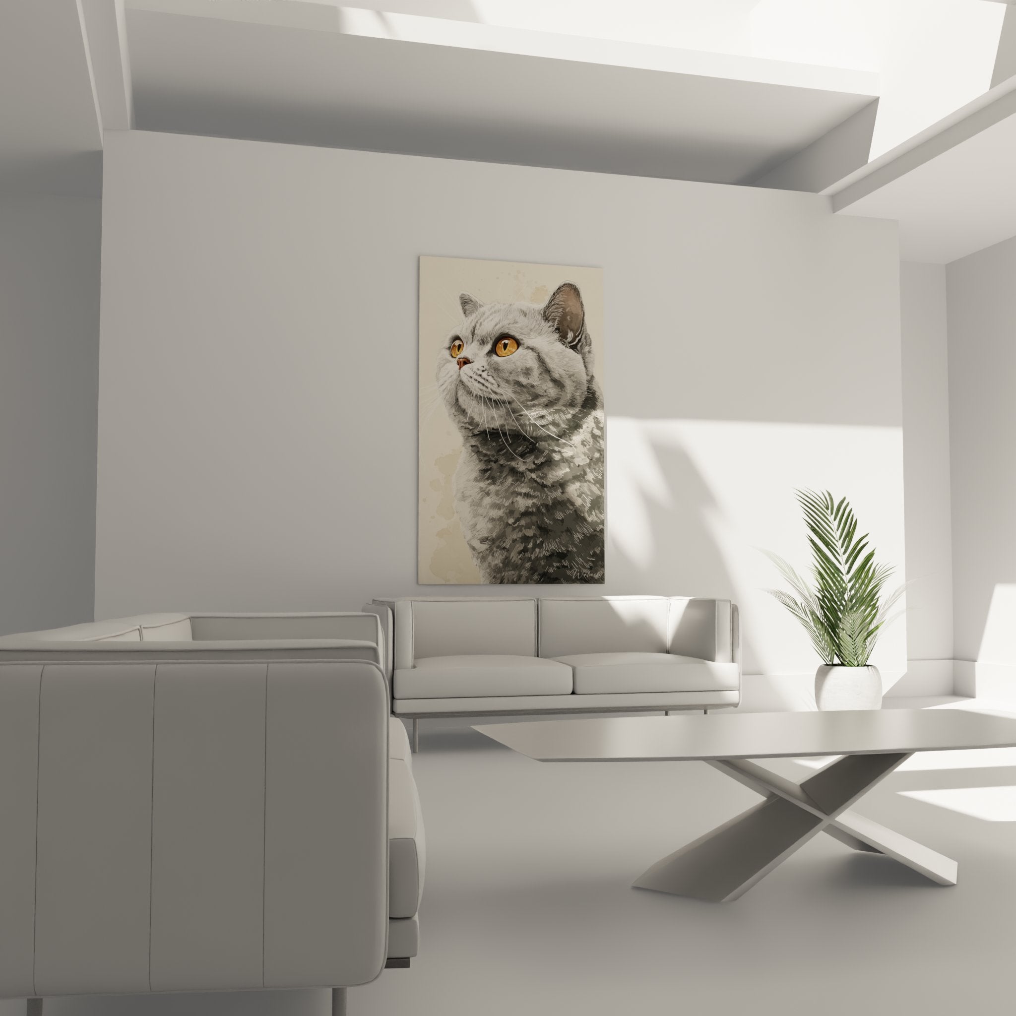 Dettaglio ritratto gatto British Shorthair pelo grigio argento occhi rame, qualità stampa alta definizione