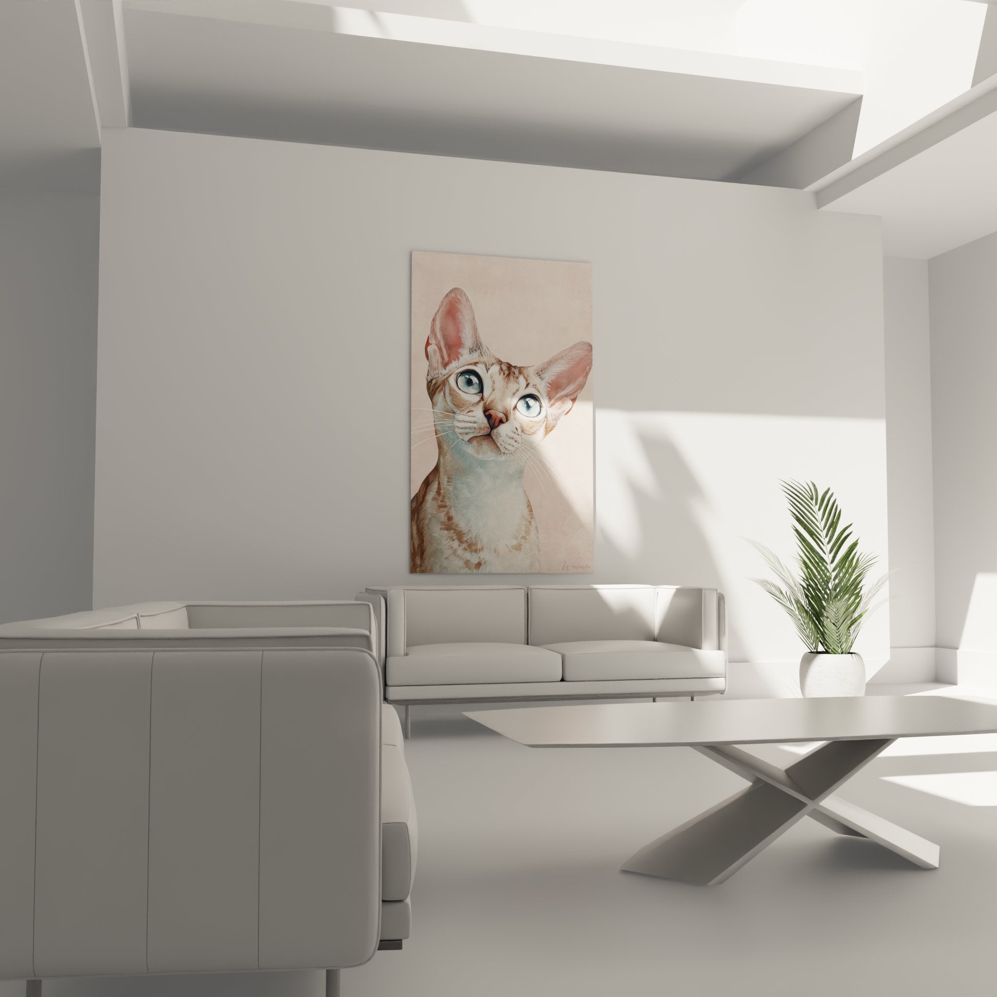 Gros plan tableau chat Singapura montrant details du pelage tigre et regard bleu intense