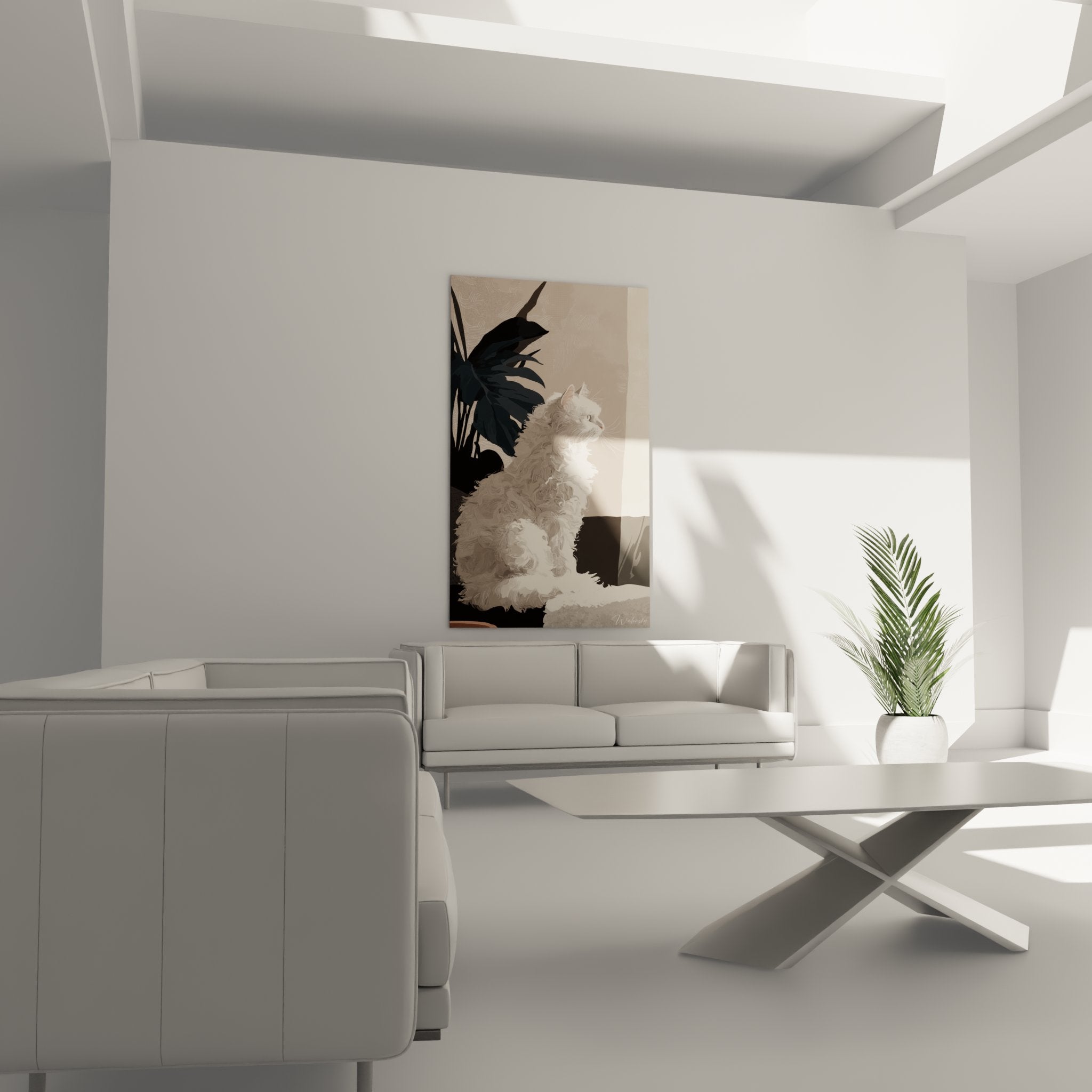 Detail tableau chat Selkirk Rex blanc pelage boucle frise texture caracteristique race feline unique