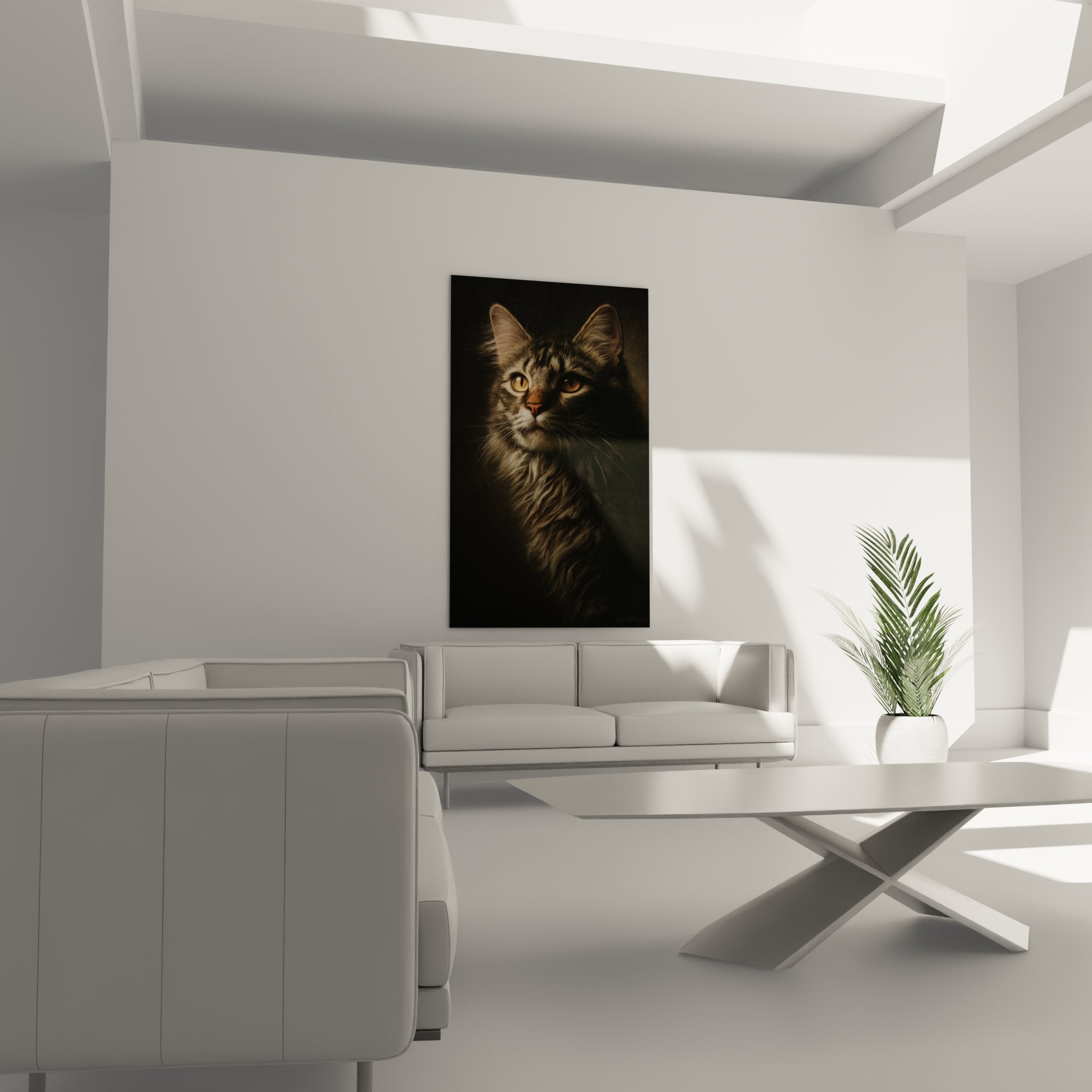 Detail portrait chat American Bobtail yeux ambre pelage tabby, qualite impression haute definition