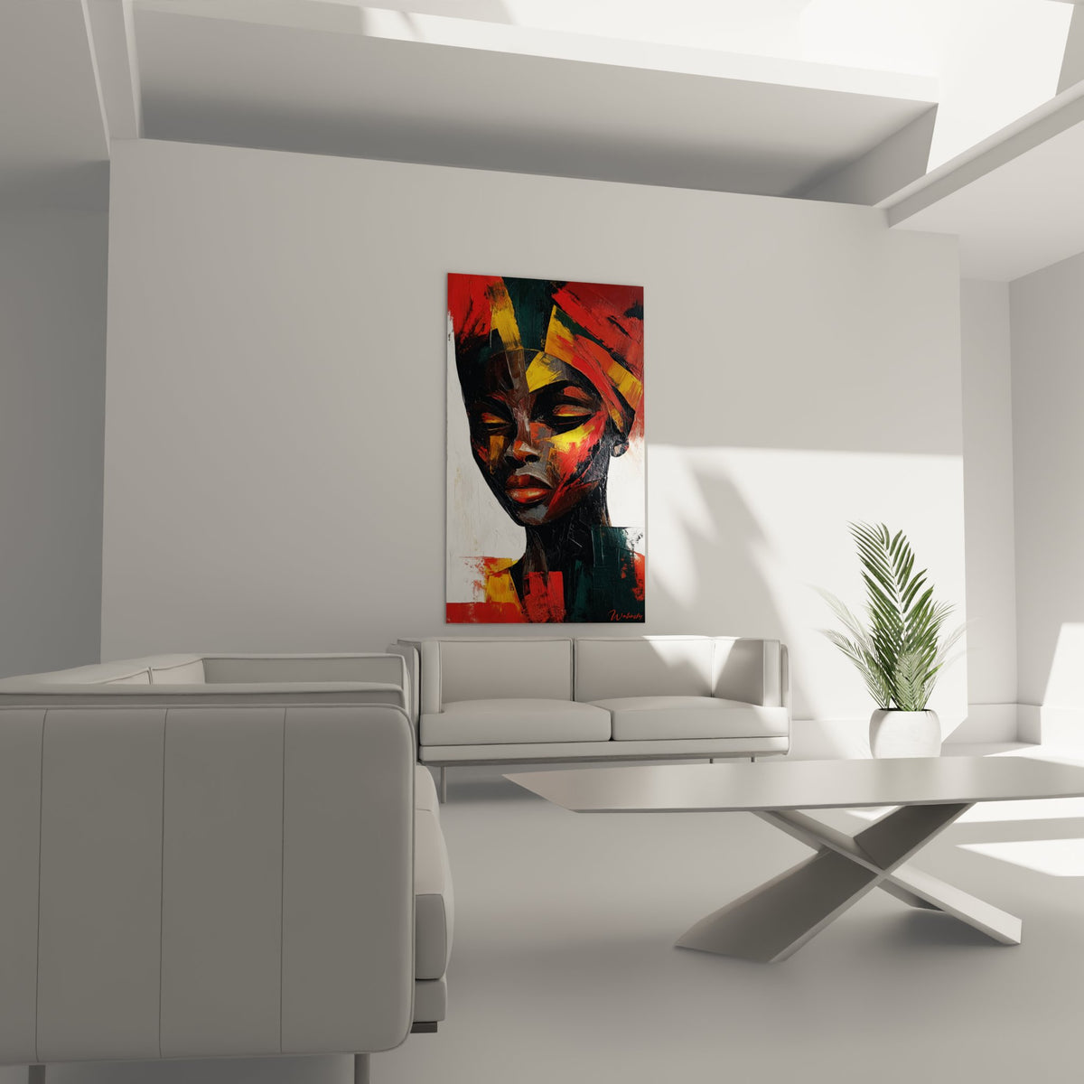 Détail portrait femme africaine peinture expressionniste, coups de pinceau visibles, art contemporain