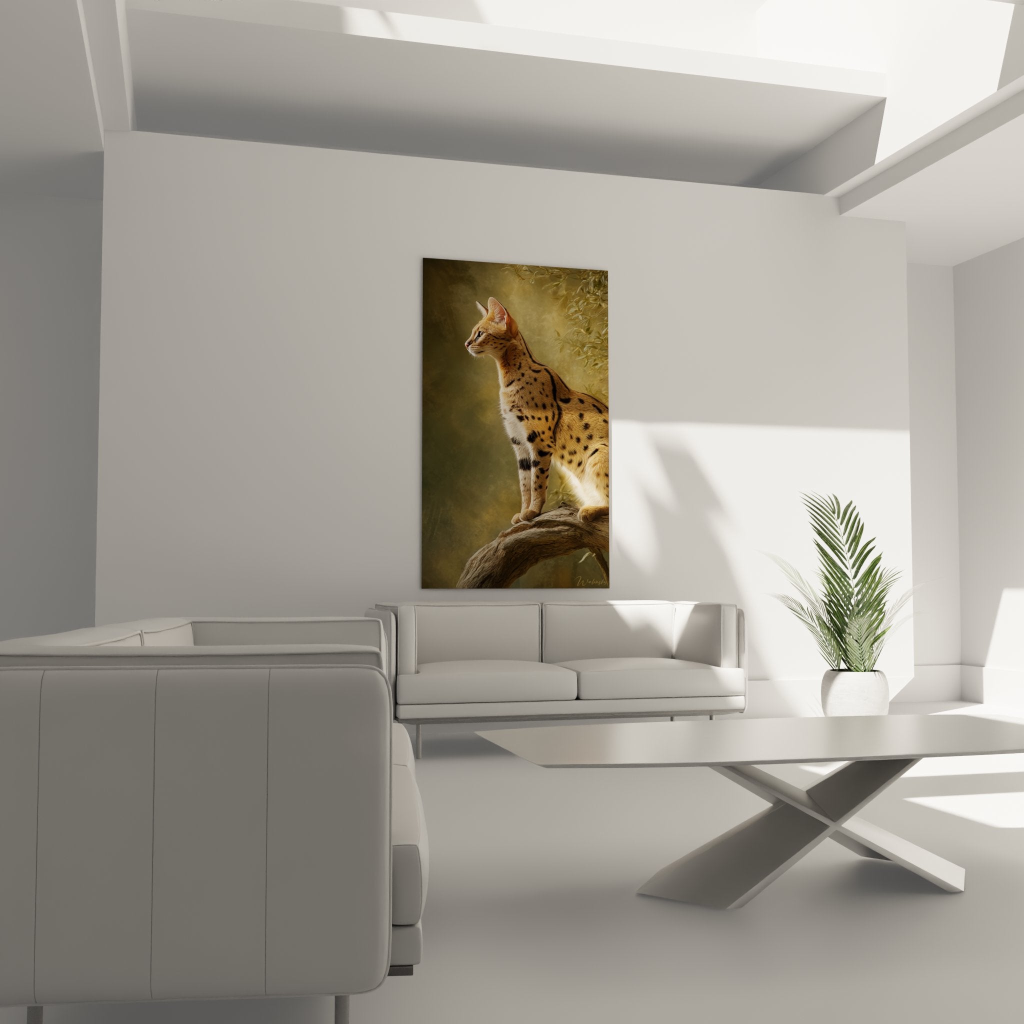 Détail tableau chat Savannah, texture pelage tacheté, qualité impression art mural premium