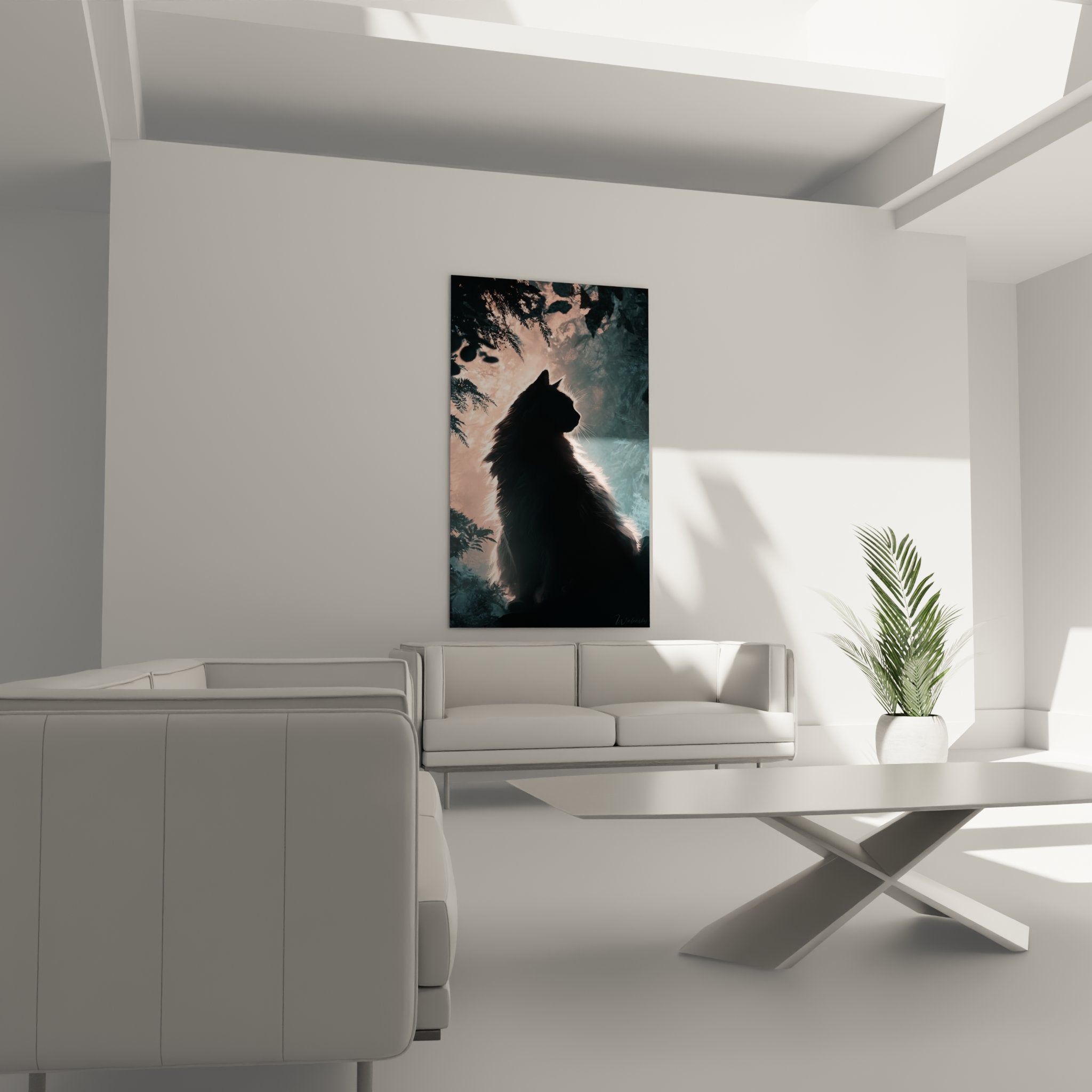 Détail tableau chat sibérien silhouette dorée texture fourrure art animalier haute qualité