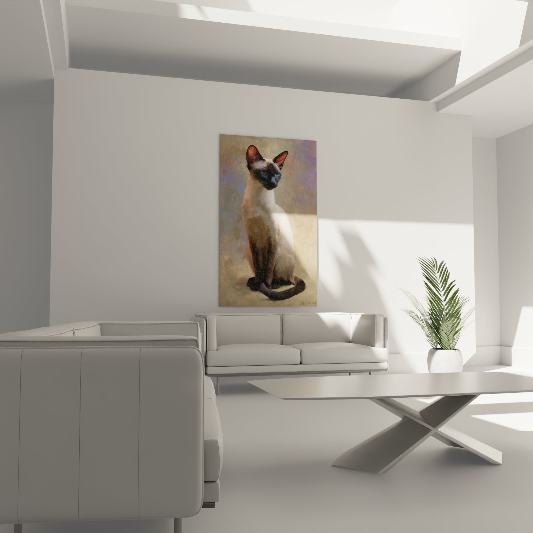 Dettaglio ritratto gatto siamese occhi blu mantello crema cioccolato texture artistica raffinata