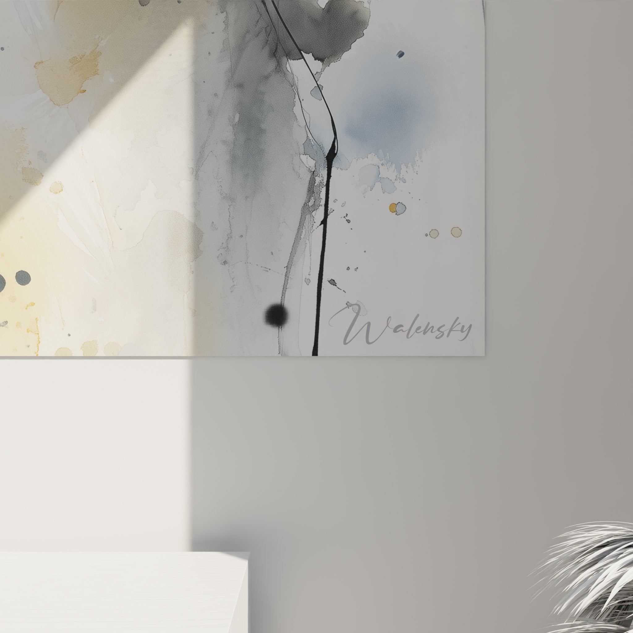 Vue ensemble tableau chat Singapura aquarelle, art mural moderne pour decoration interieure contemporaine