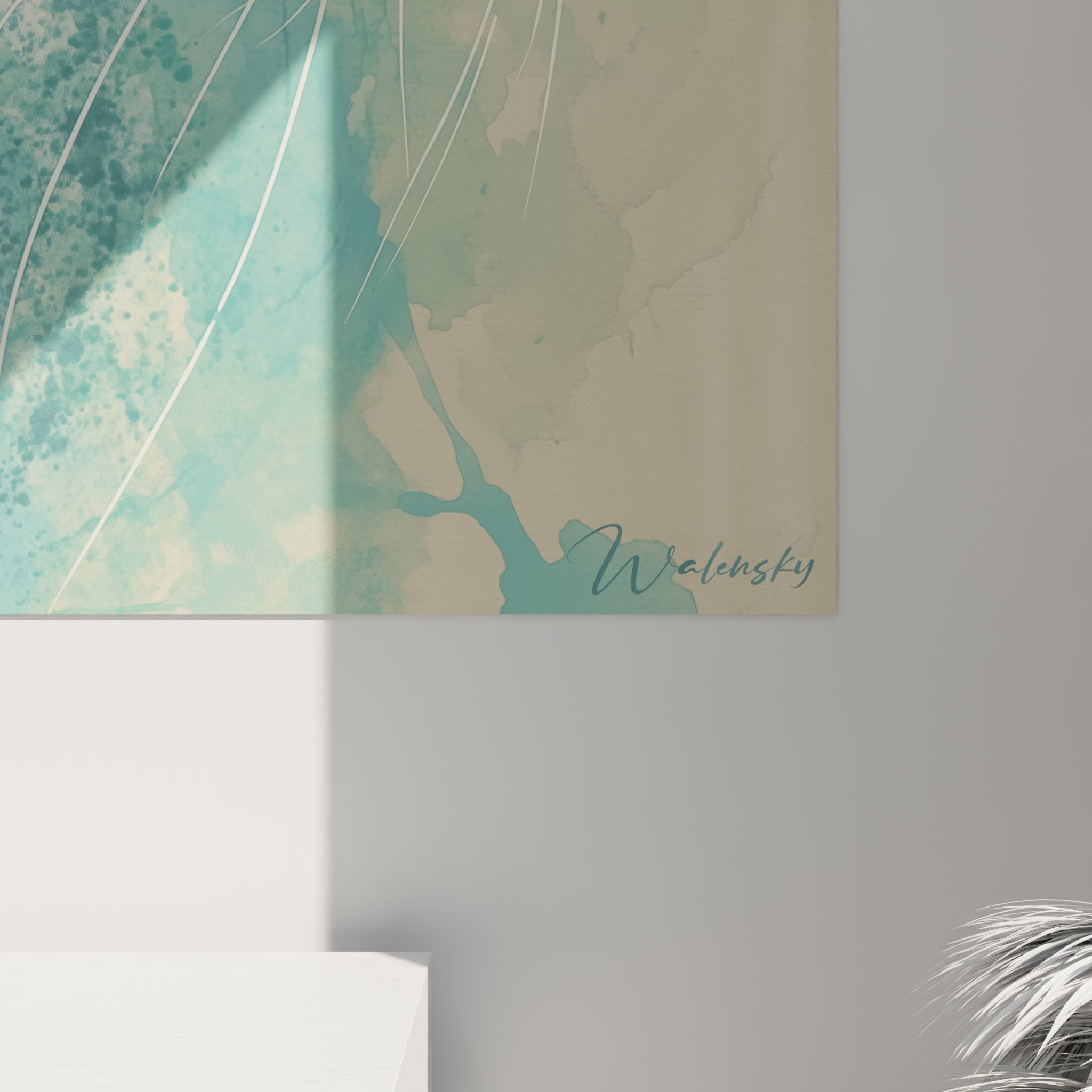 Vista d'insieme quadro gatto Tonkinese profilo su parete, decorazione interna moderna con arte felina premium