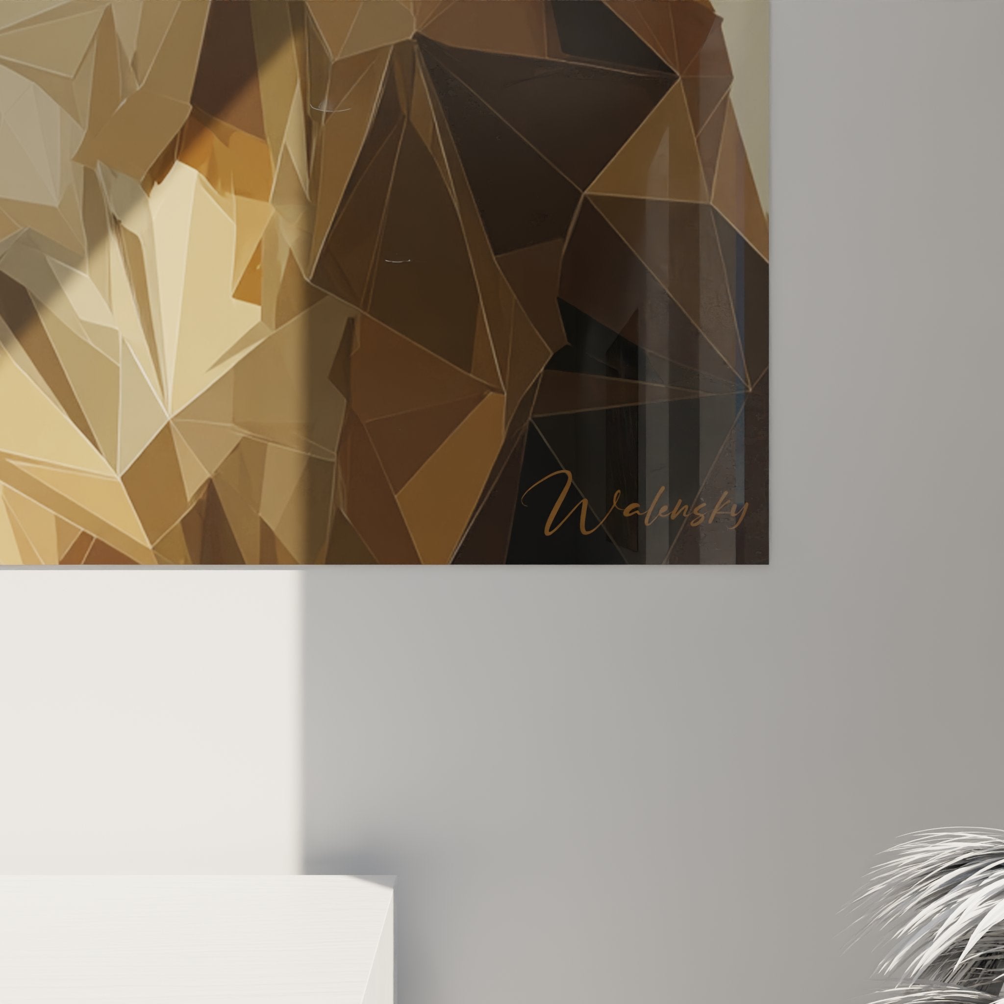 Perspective view American Bobtail cat wall art modern polygonal painting interior decor