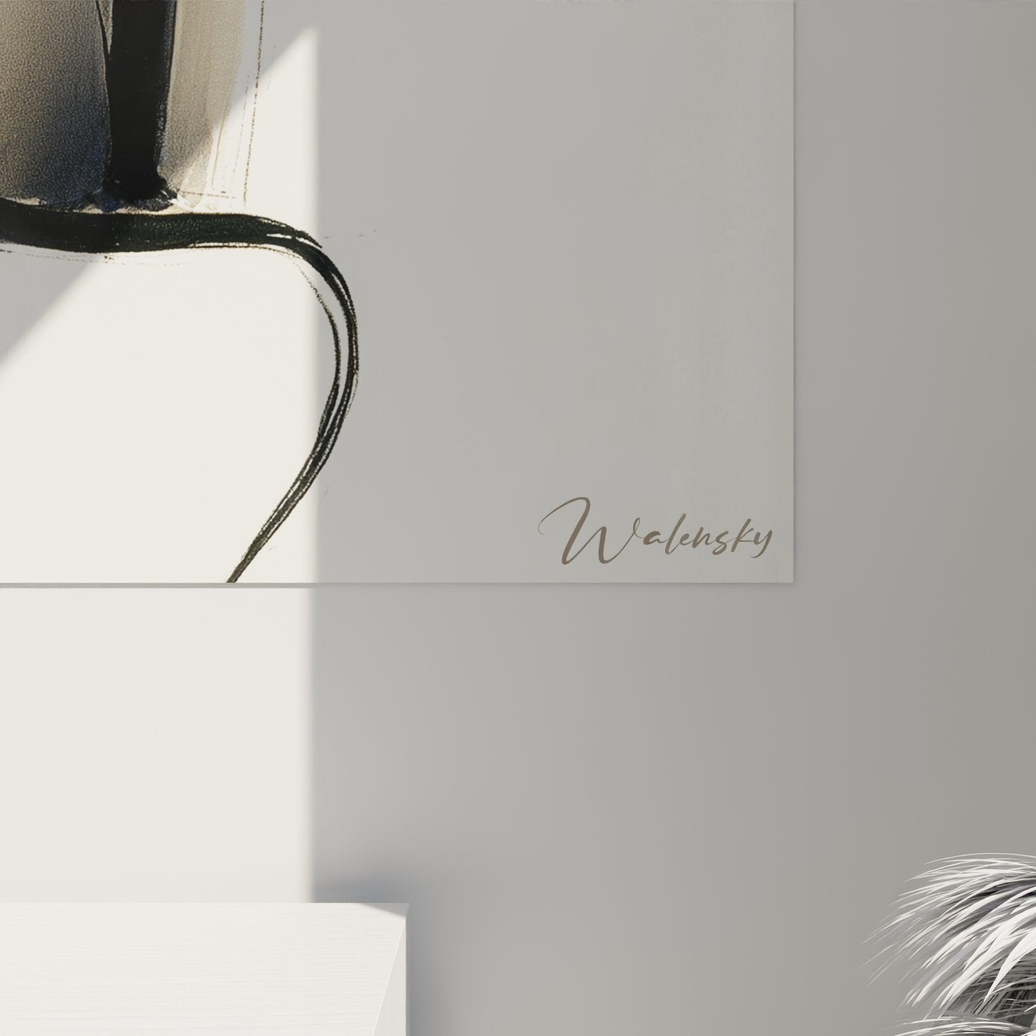 Overview of Siamese cat painting in minimalist style, elegant silhouette on modern canvas