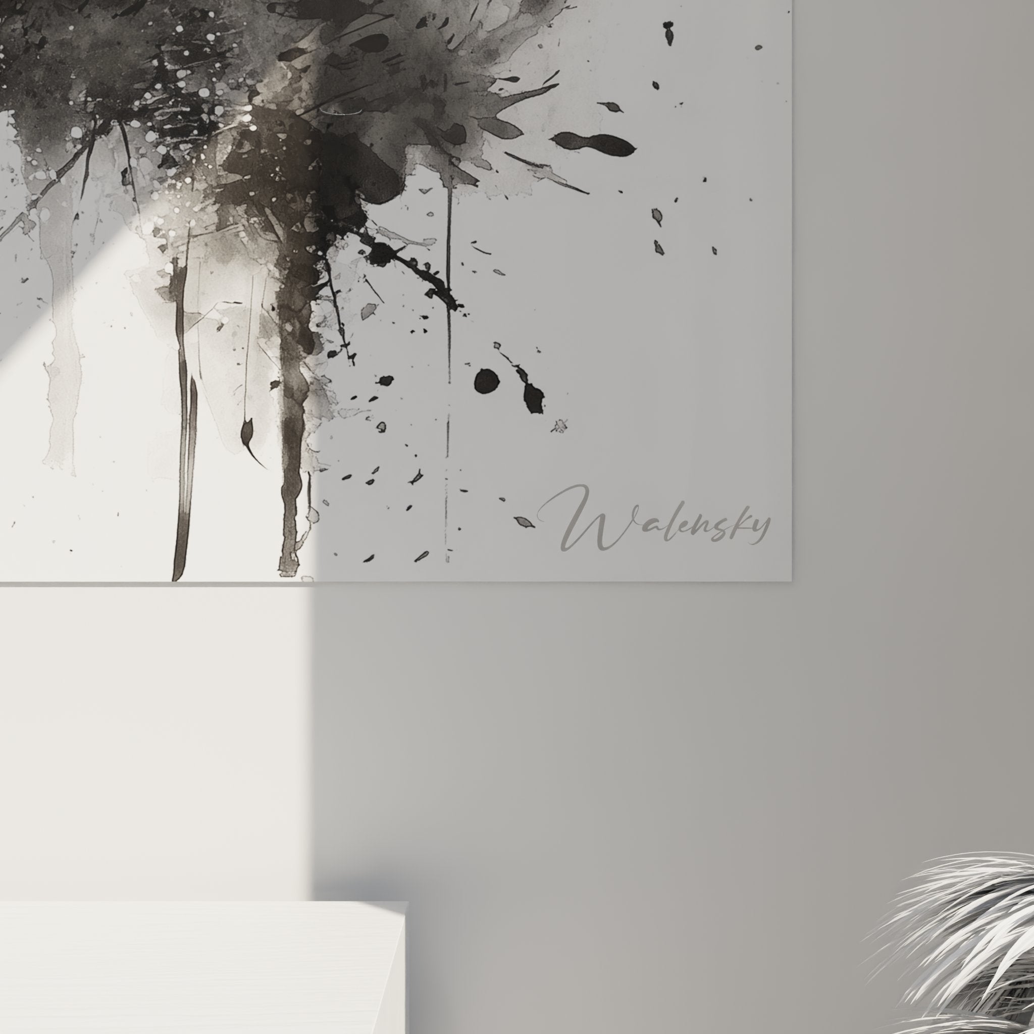 Cat watercolor wall art black white painting interior decoration contemporary style overview