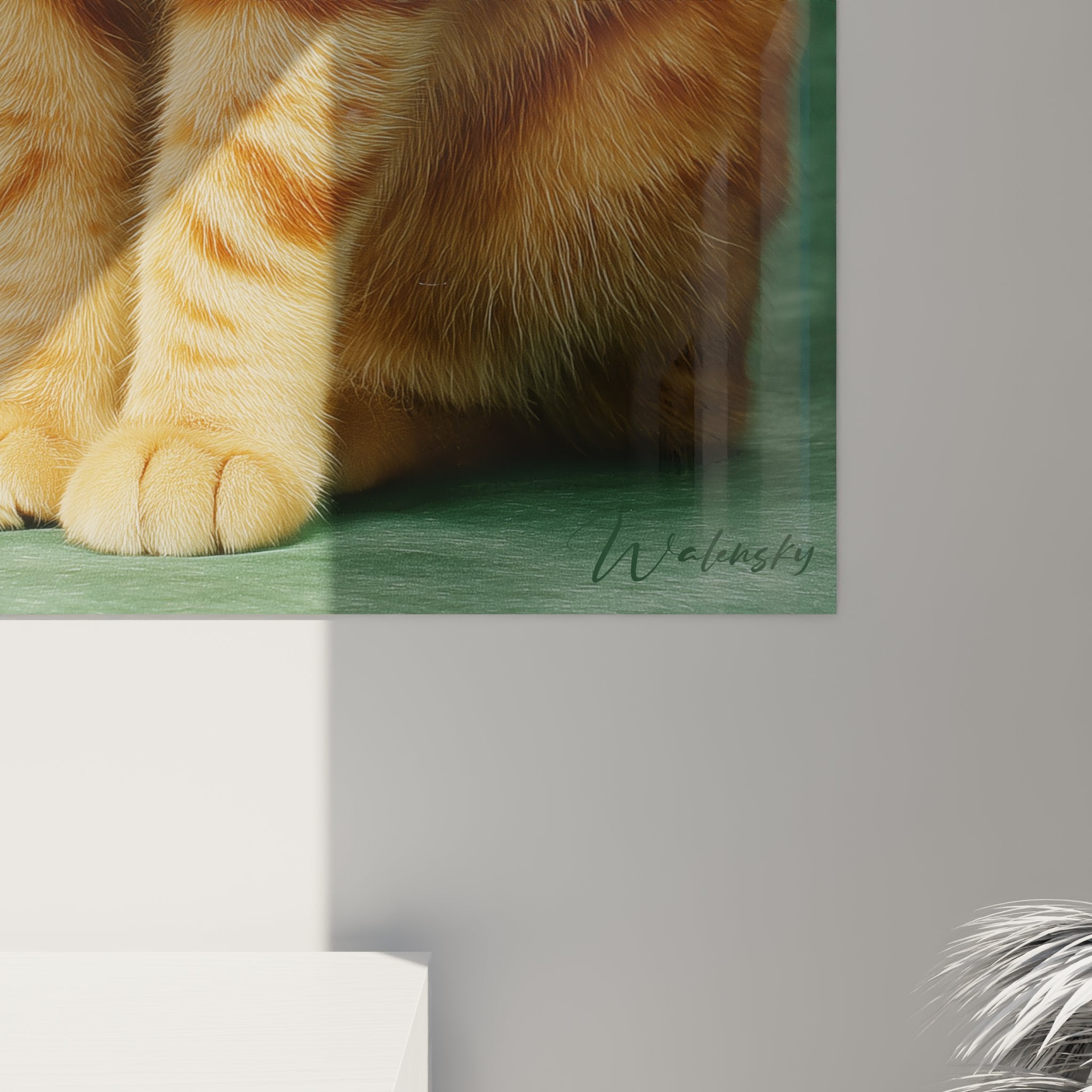 Vue d'ensemble tableau mural chat American Shorthair roux, style portrait artistique haute qualité