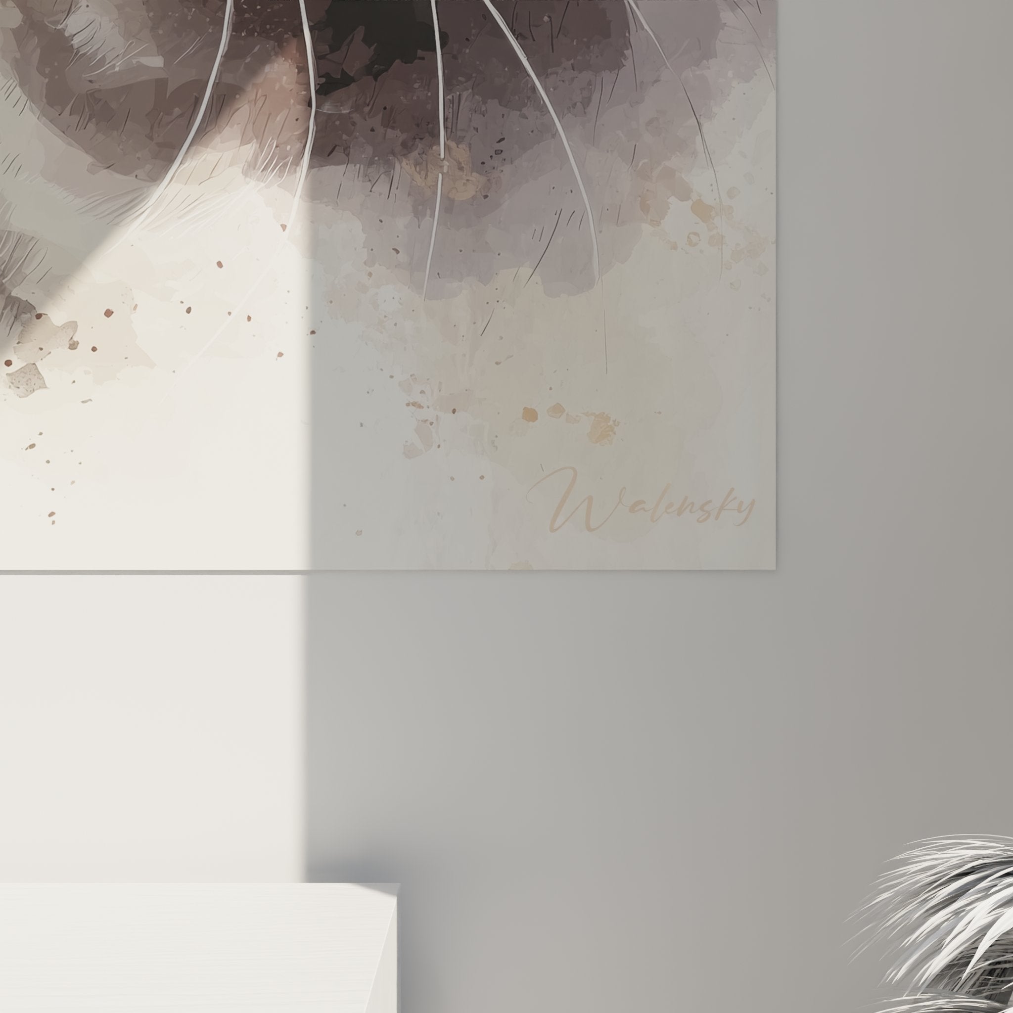 Vue d'ensemble tableau chat British shorthair aquarelle, œuvre d'art murale pour salon ou chambre moderne