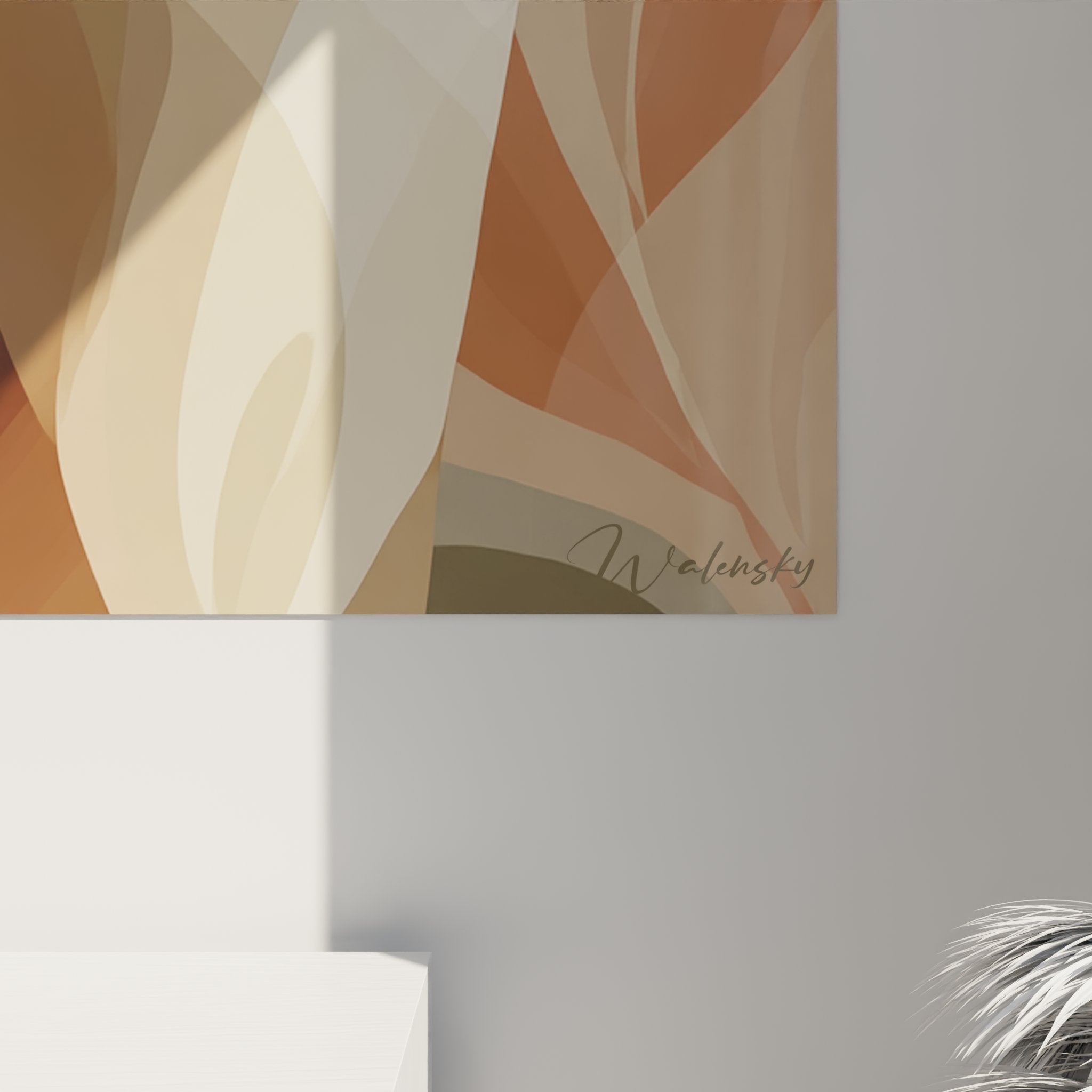 Vue d'ensemble tableau chat Singapura abstrait art mural moderne palette couleurs terreuses