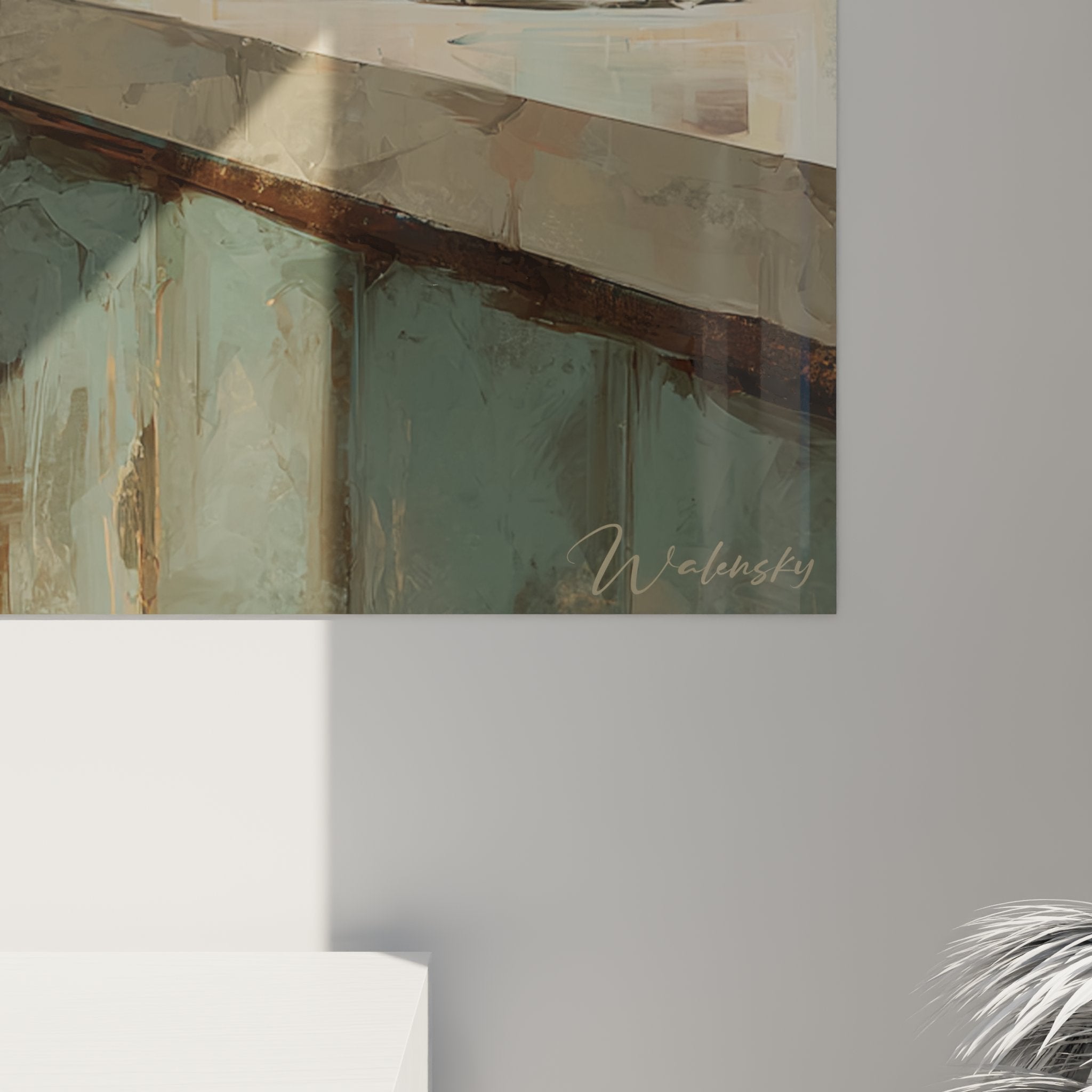 Vue d ensemble tableau chat Toyger salle de bain carrelage rose robinetterie vintage boisson verte citron