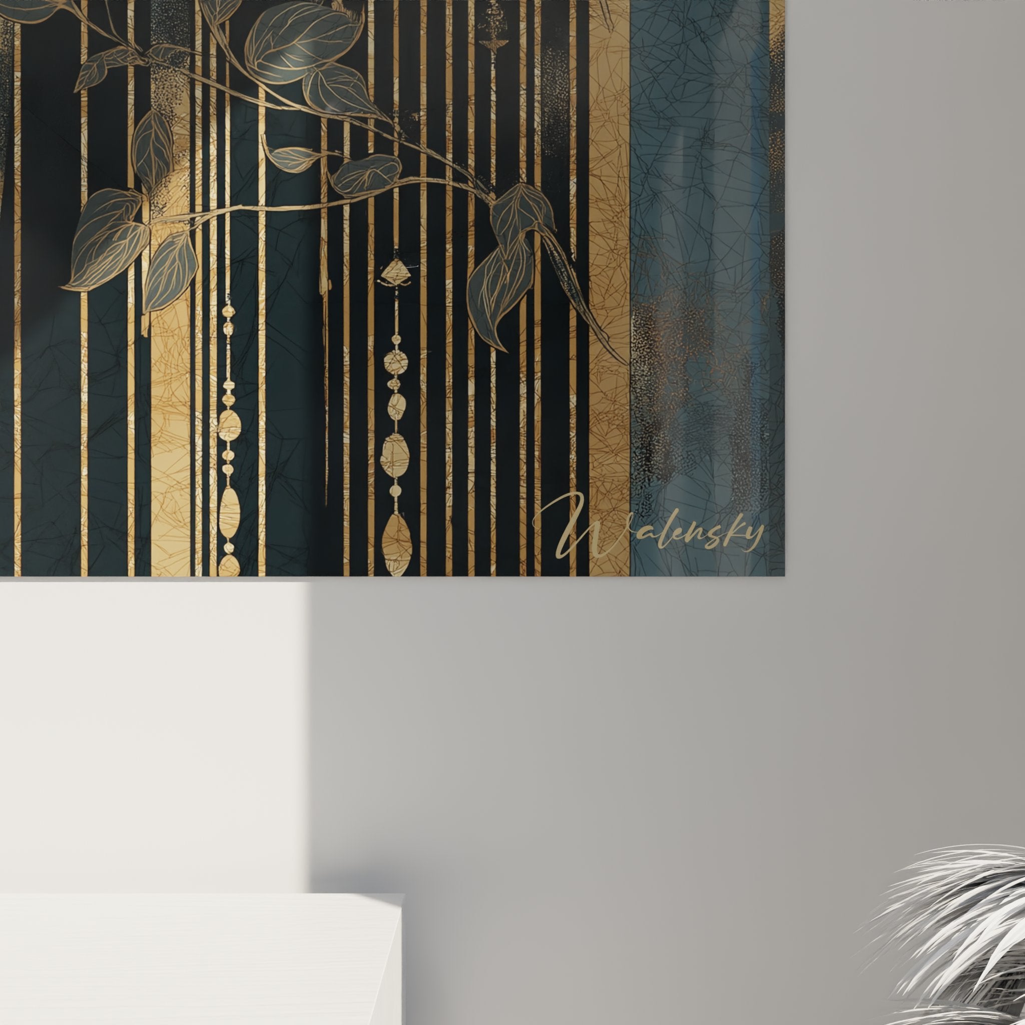 Vue d'ensemble œuvre art déco femme contemplative composition géométrique décoration intérieure