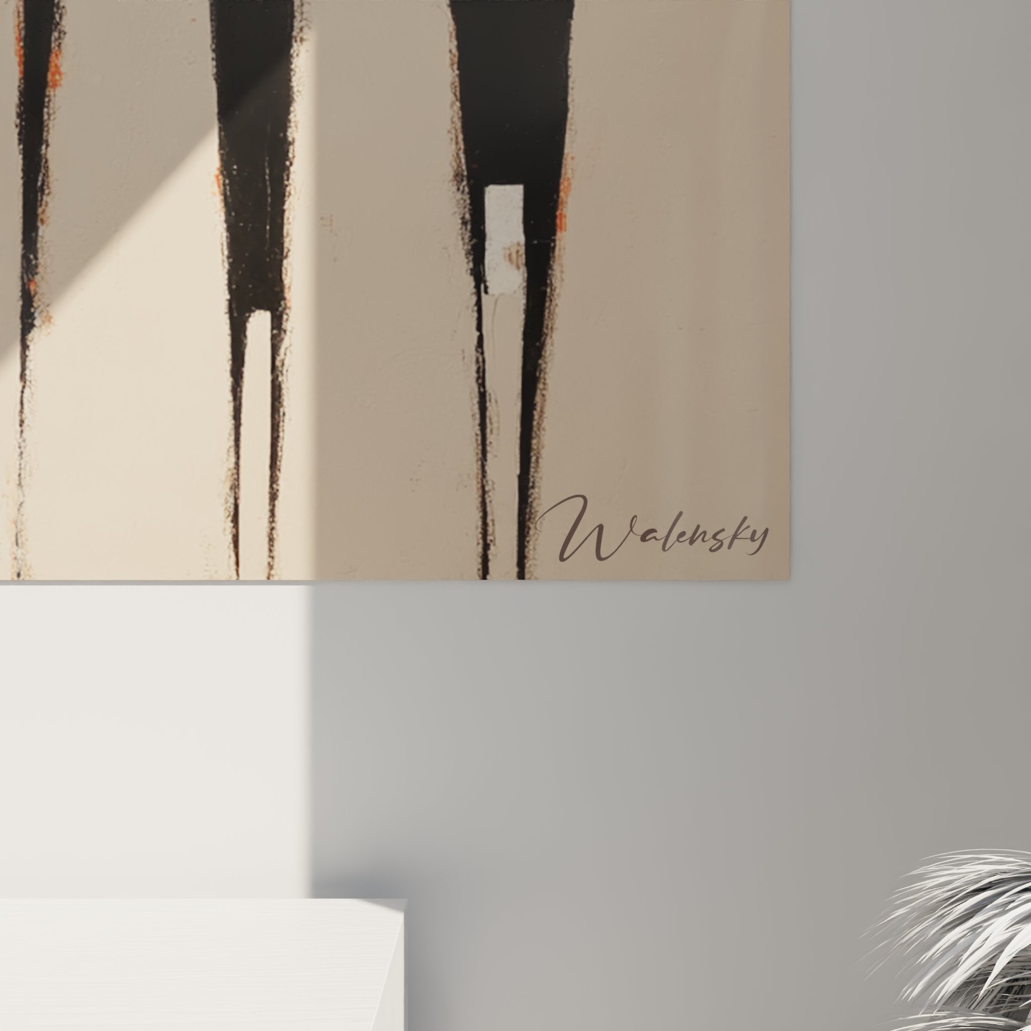 Vista angolare del quadro silhouette africane su tela, opera d'arte contemporanea cultura africana