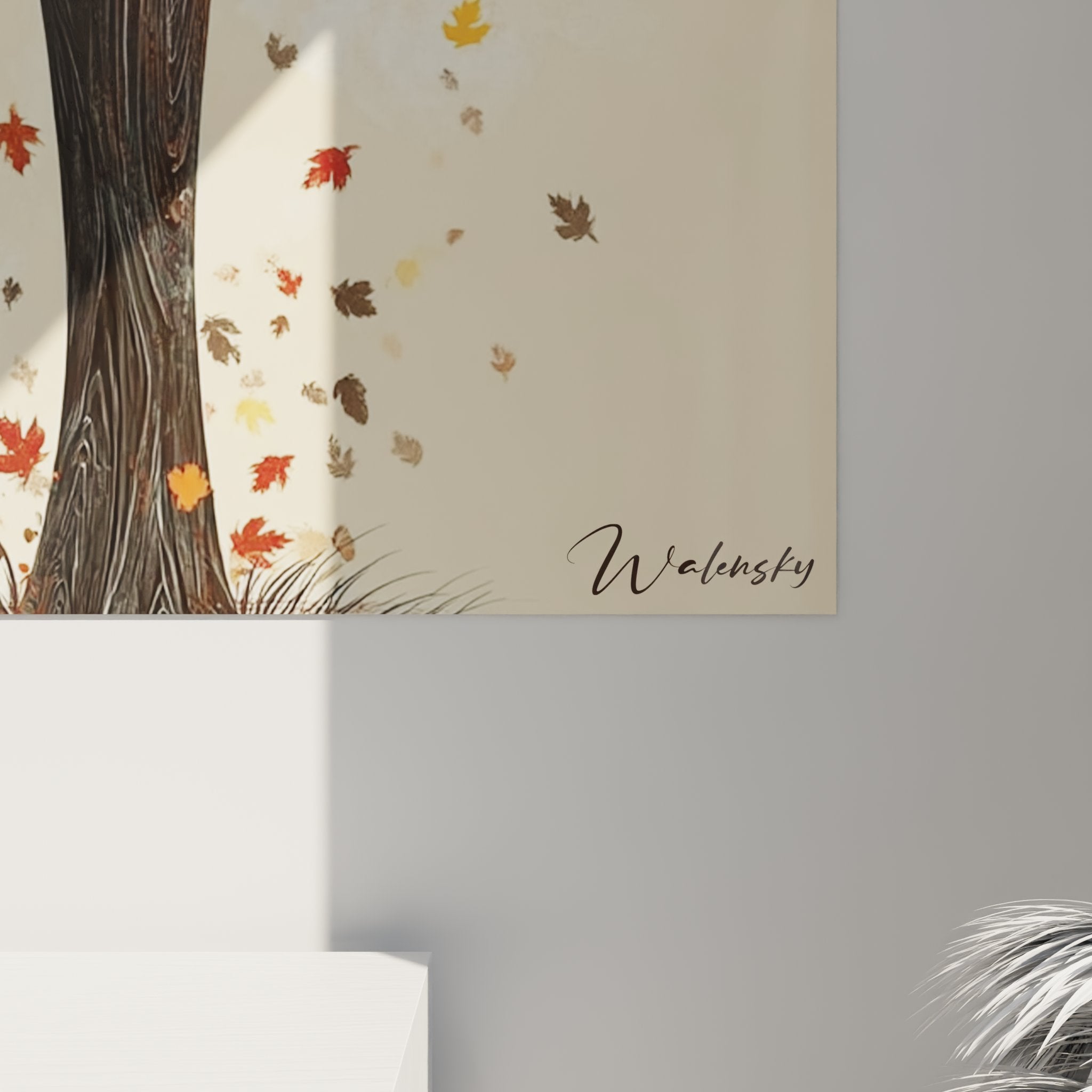 Vue d'ensemble tableau mural femme africaine automne dans salon contemporain décoration moderne