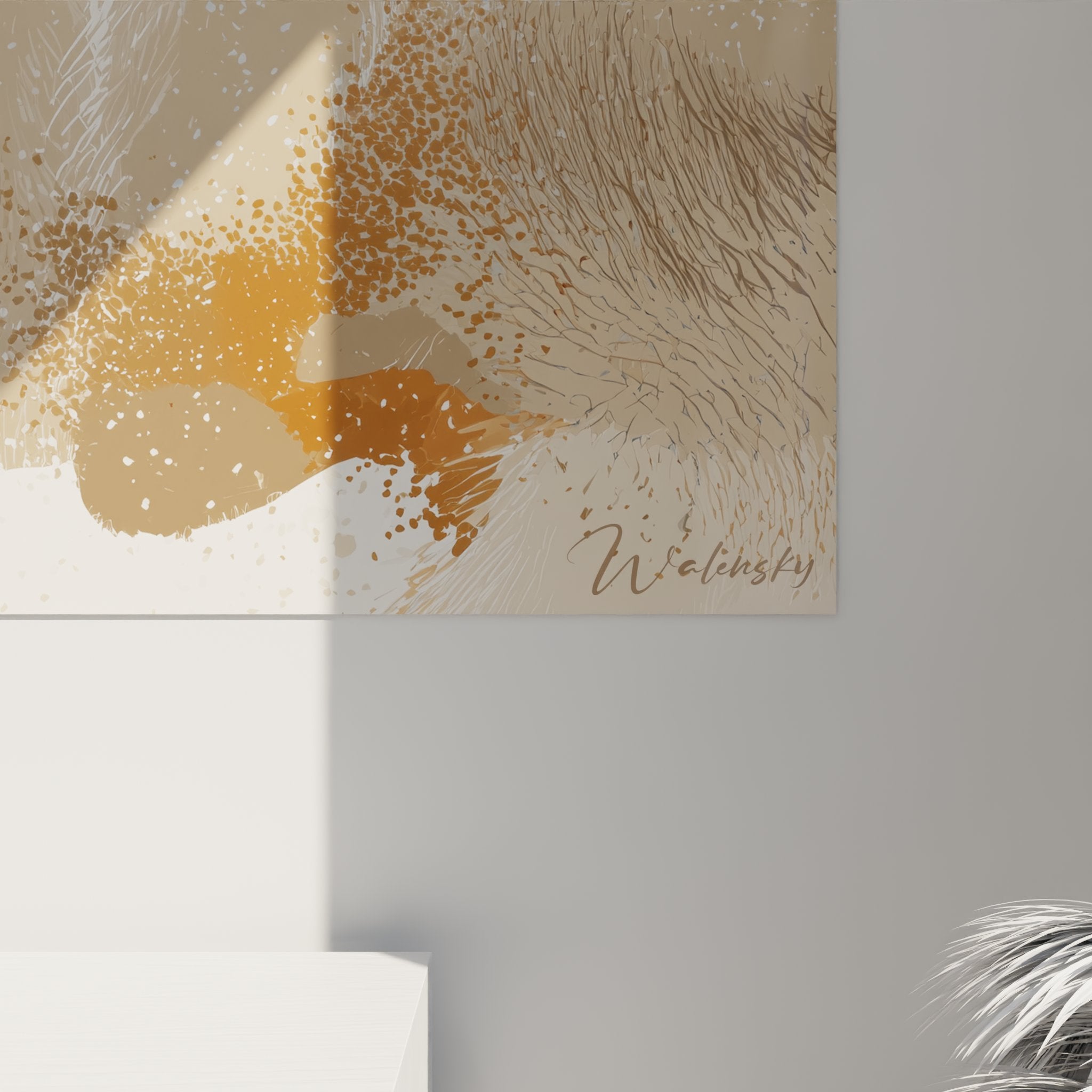 Vue d'ensemble tableau mural chat Sibérien élégant décoration intérieure style contemporain