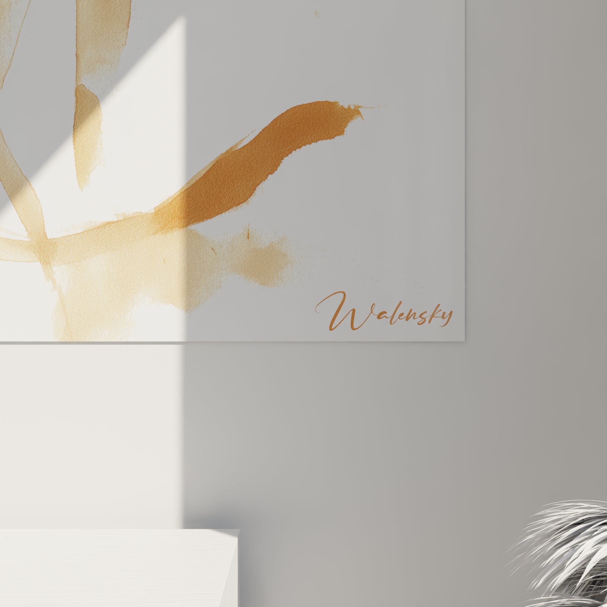 Vista d'insieme quadro gatto Serengeti acquerello decorazione murale arte felina contemporanea