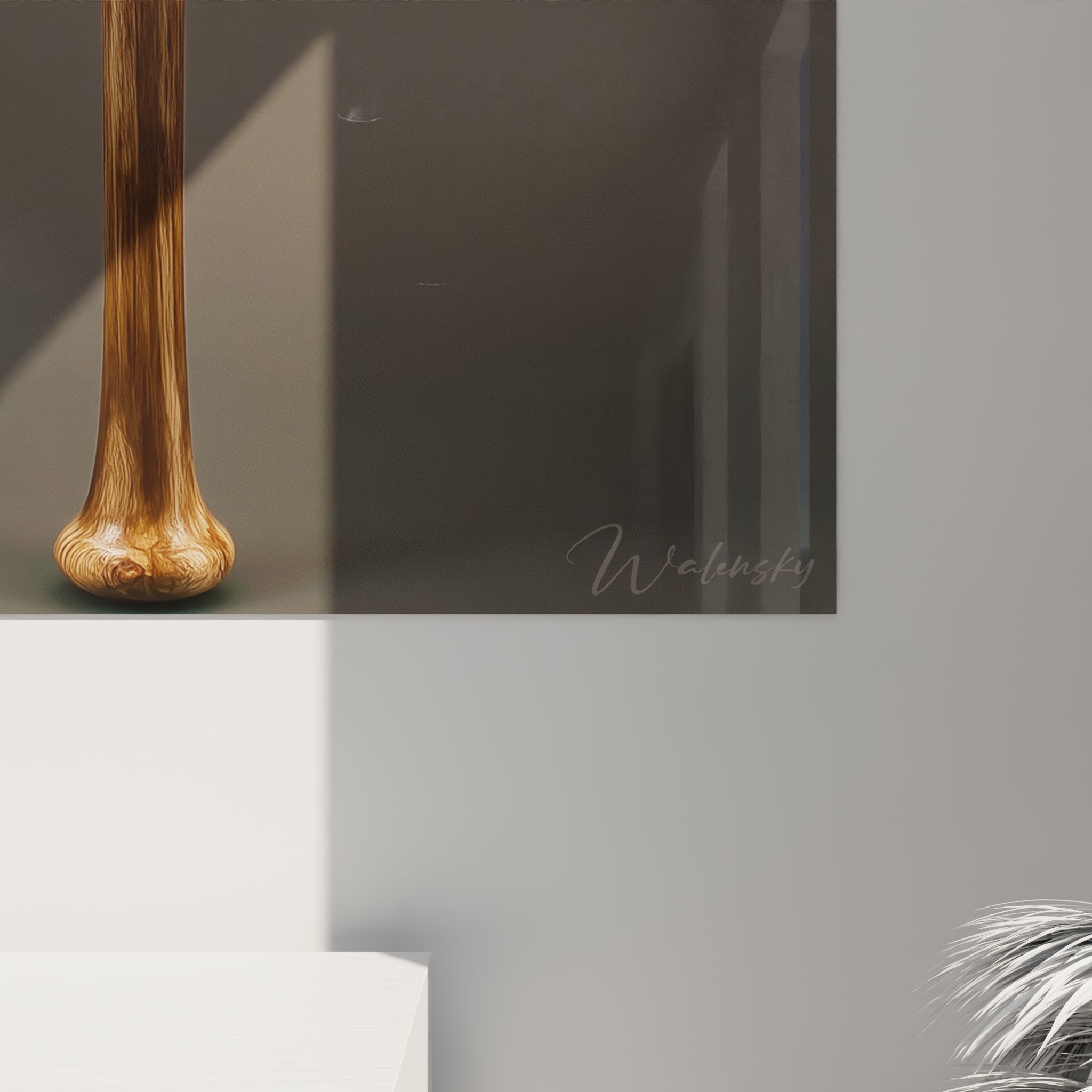 Vue d'ensemble tableau batte baseball sur mur gris, art mural sport vintage déco