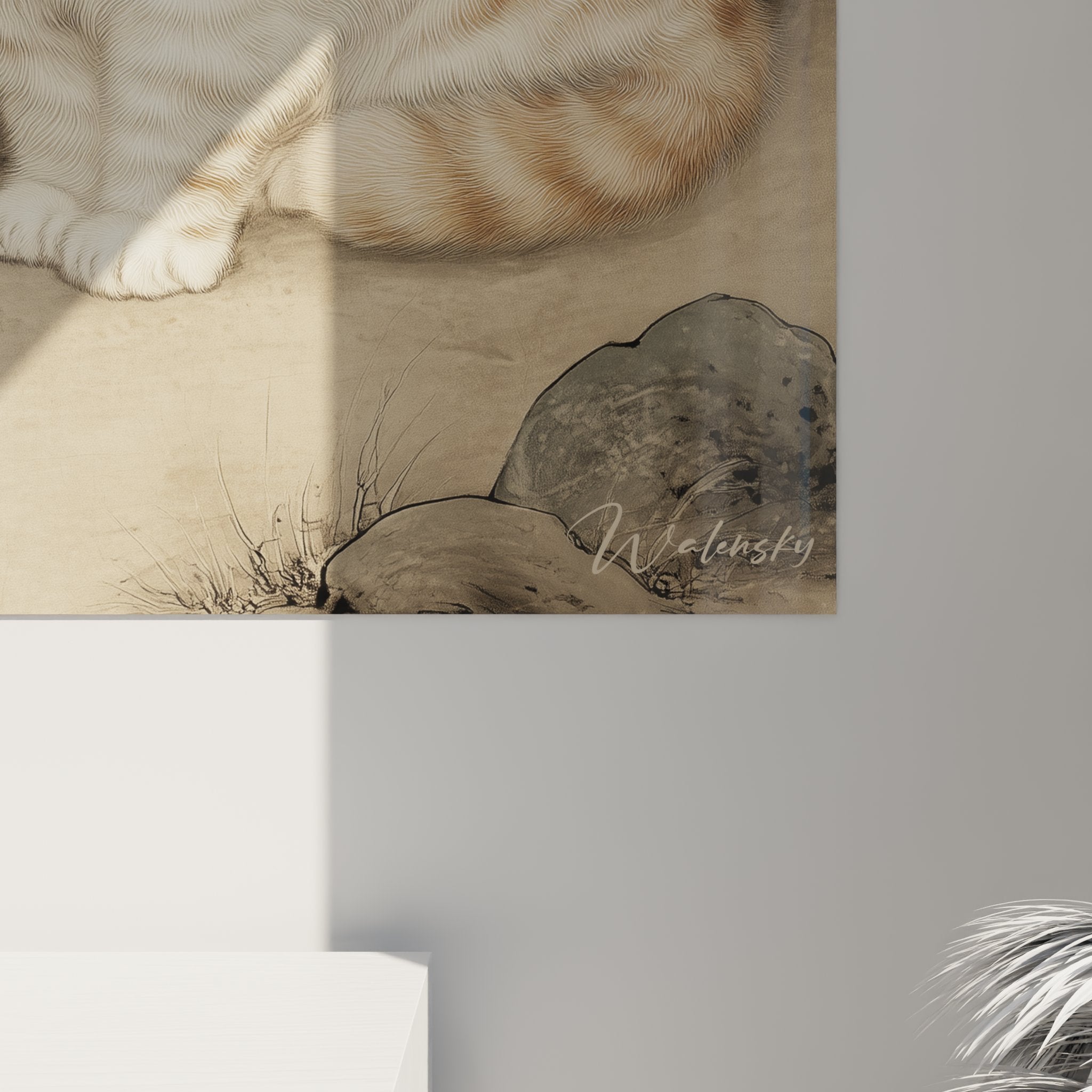 Vue ensemble tableau chat Exotic Shorthair branches automne style asiatique decoration