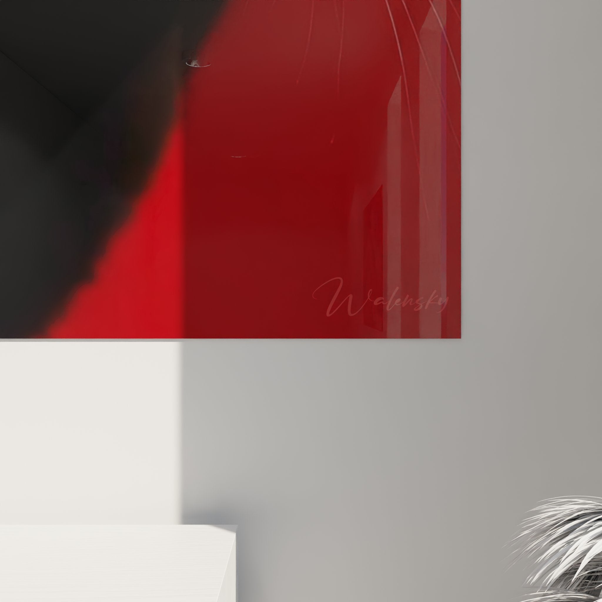 Übersicht Wandbild schwarze Katze roter Hintergrund, modernes Katzenbild für Wohnzimmer oder Schlafzimmer