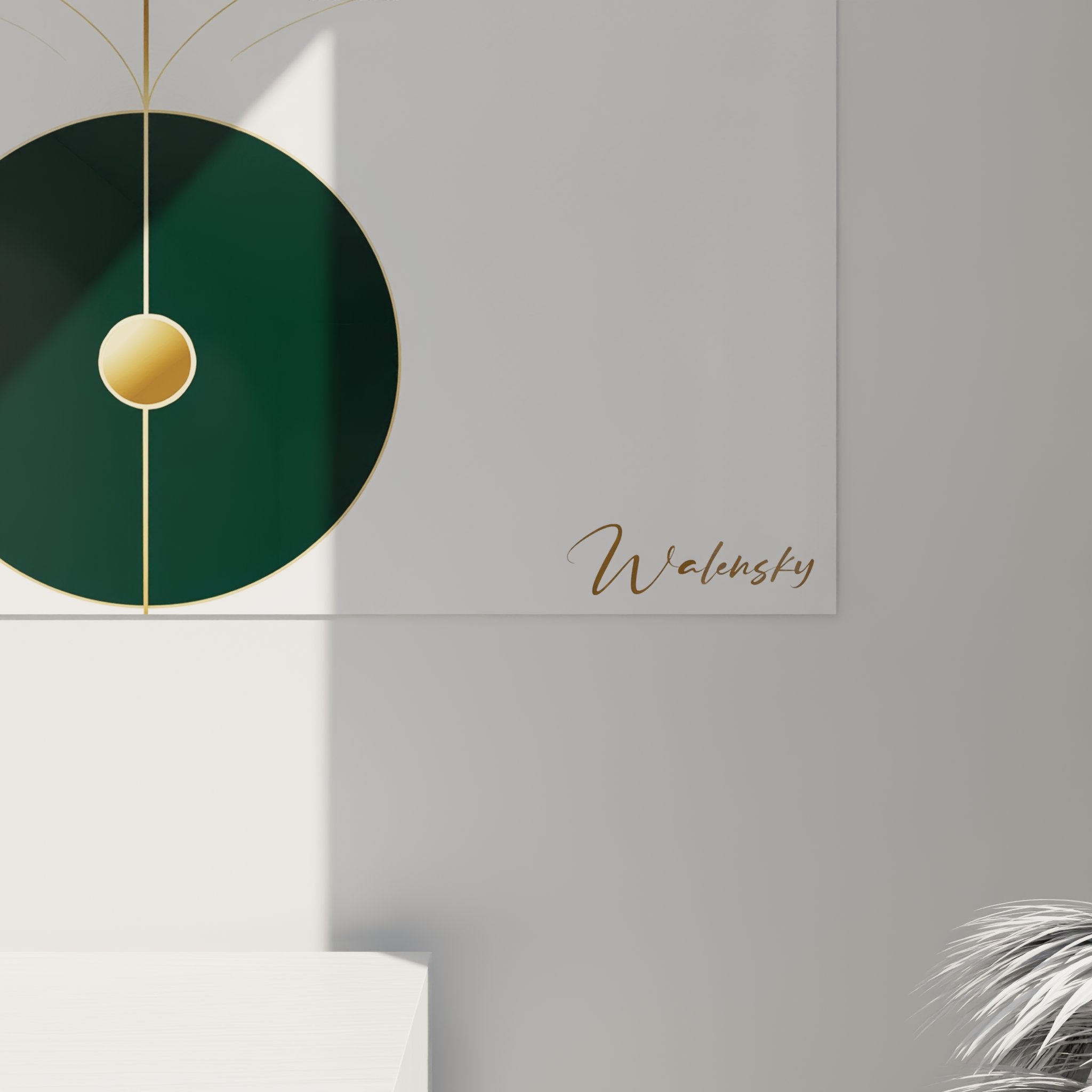 Overview of the art deco fan painting in an elegant contemporary interior