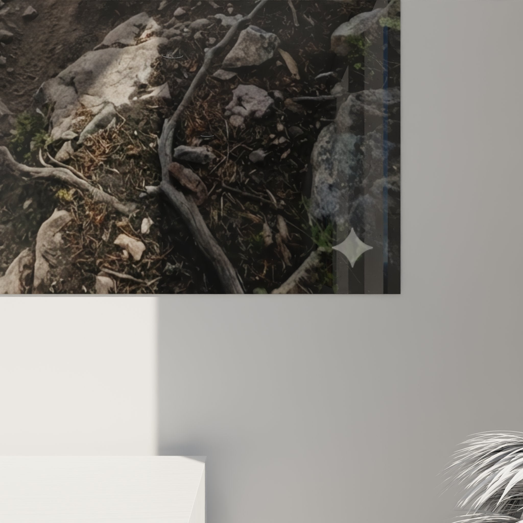 Vue d'ensemble tableau mural VTT - scène freeriding montagne avec perspective sur vallées et forêts alpines