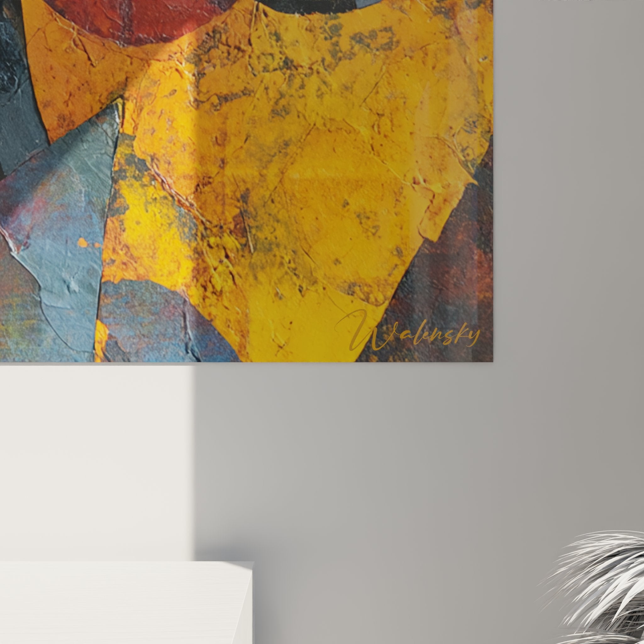 Vista d'insieme quadro ritratto astratto africano moderno arredamento interno contemporaneo colori vivaci