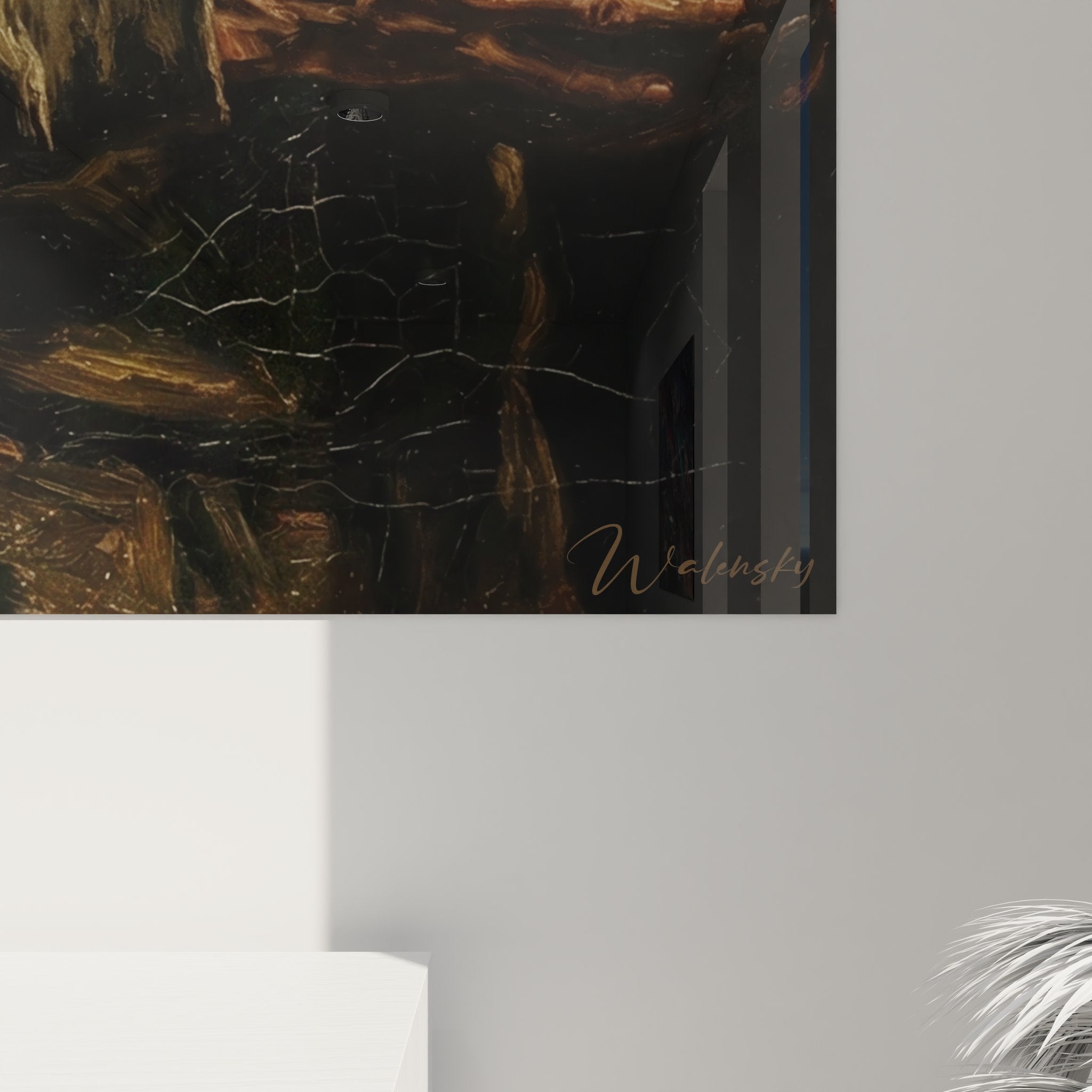 Vue d'ensemble du tableau portrait masculin dans un interieur moderne, œuvre d'art murale decorative