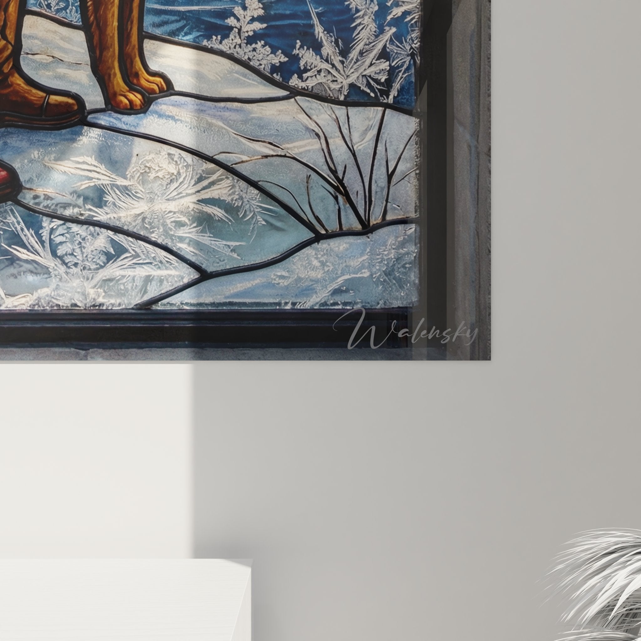 Vue d'ensemble tableau mural chasse hiver chasseur chien décoration intérieure style cynégétique art animalier