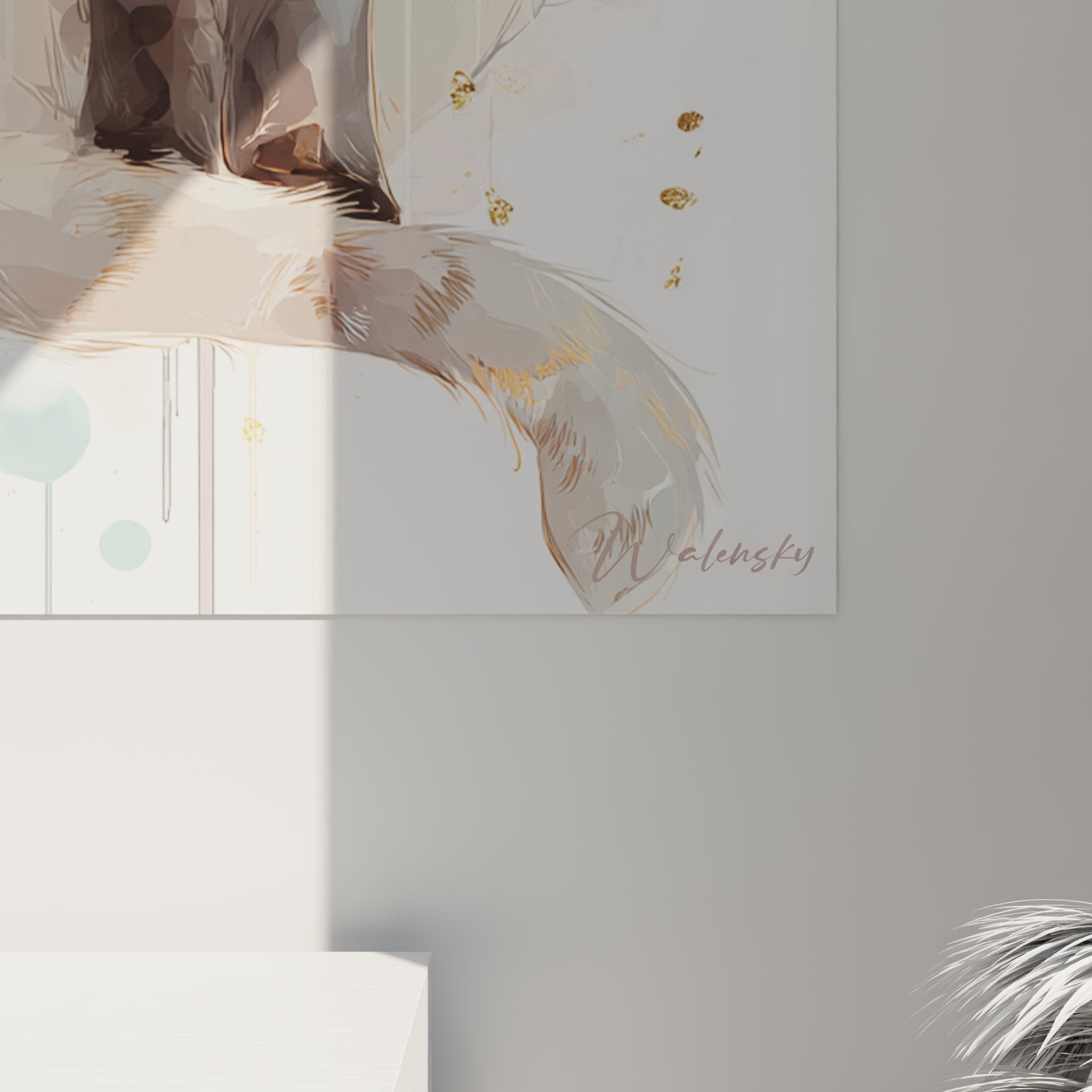 Vue d'ensemble tableau mural chat Balinais style aquarelle avec papillons décoratifs pastel