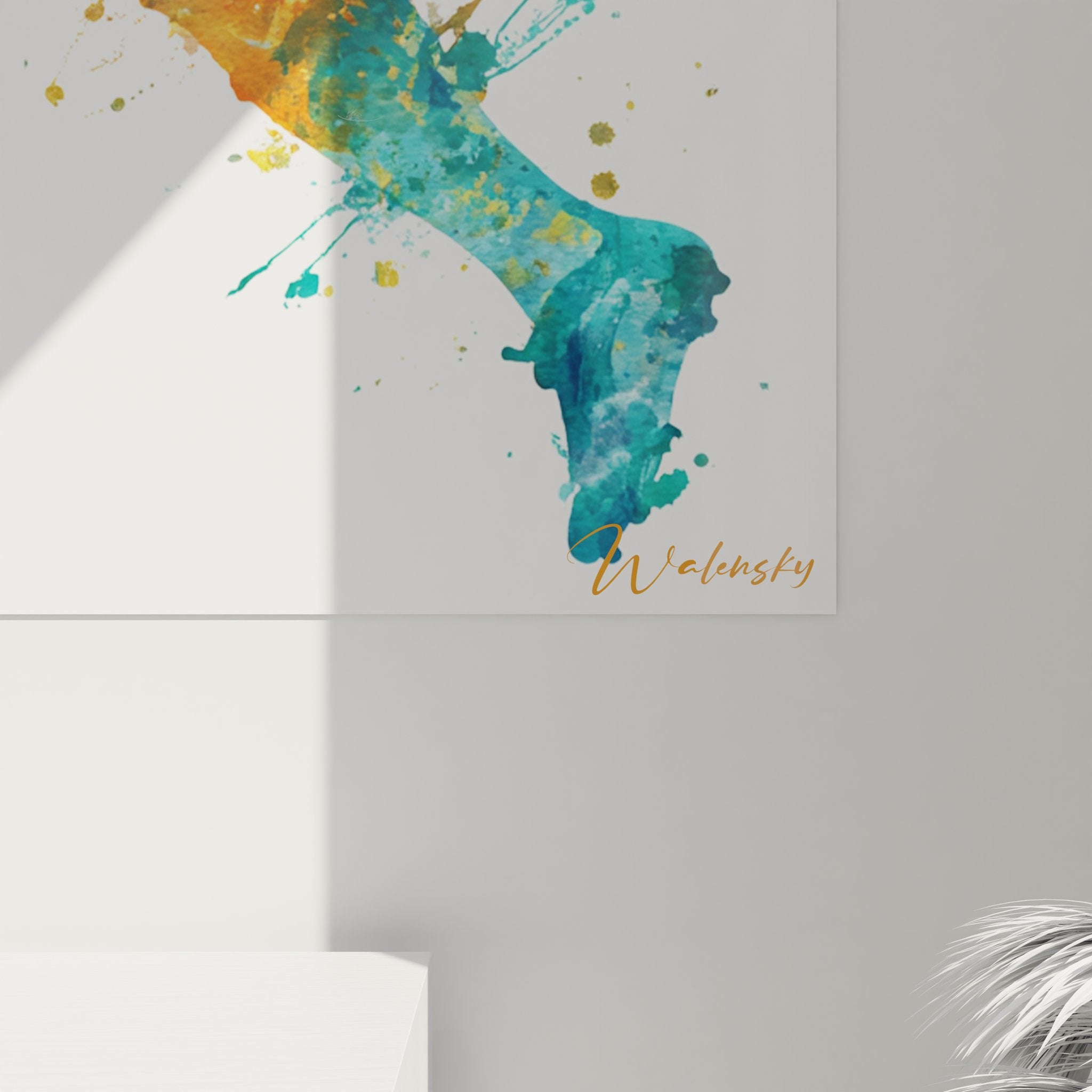 Vue ensemble tableau mural footballeur skateboard art urbain style graffiti aquarelle decoration interieur sport