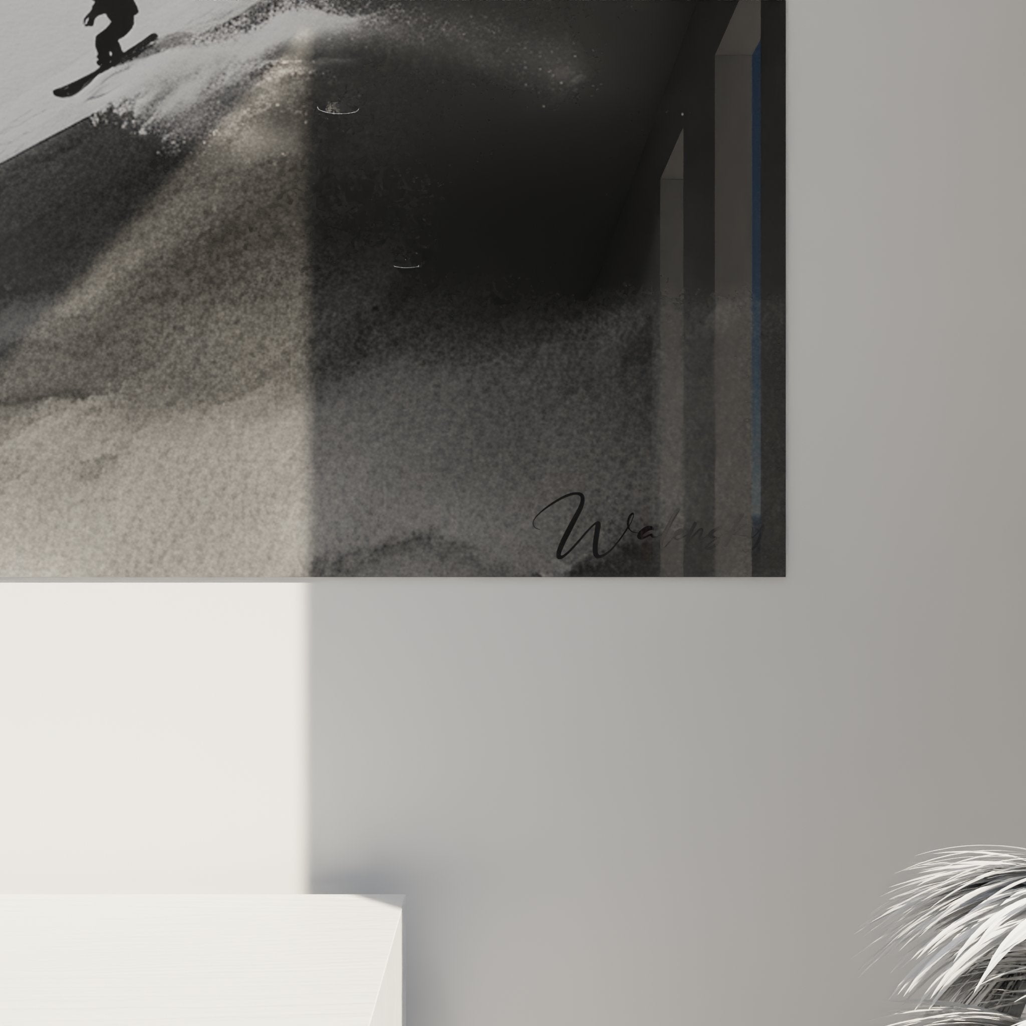 Vue ensemble tableau mural snowboard montagne decoration interieur moderne art sport hiver