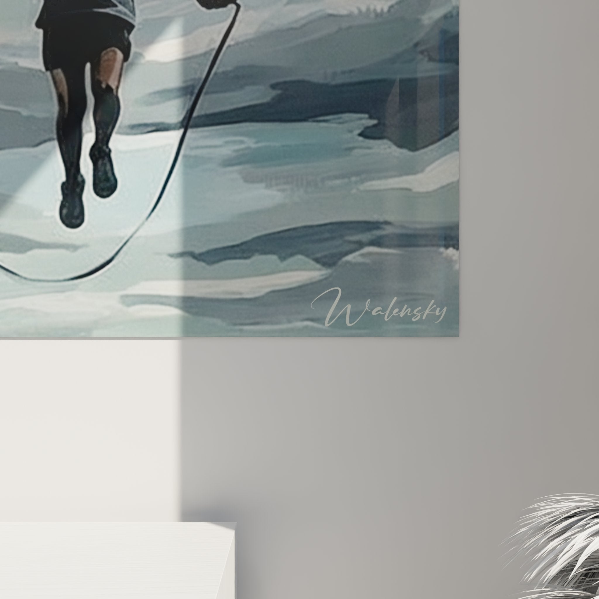 Overview of the jump rope wall art in a contemporary interior with natural lighting