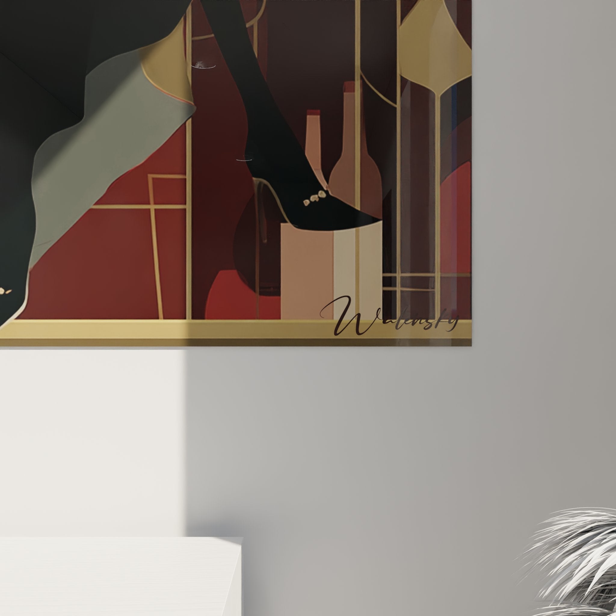 Vue d'ensemble tableau mural art déco femme cocktail décoration intérieure style années 20 vintage