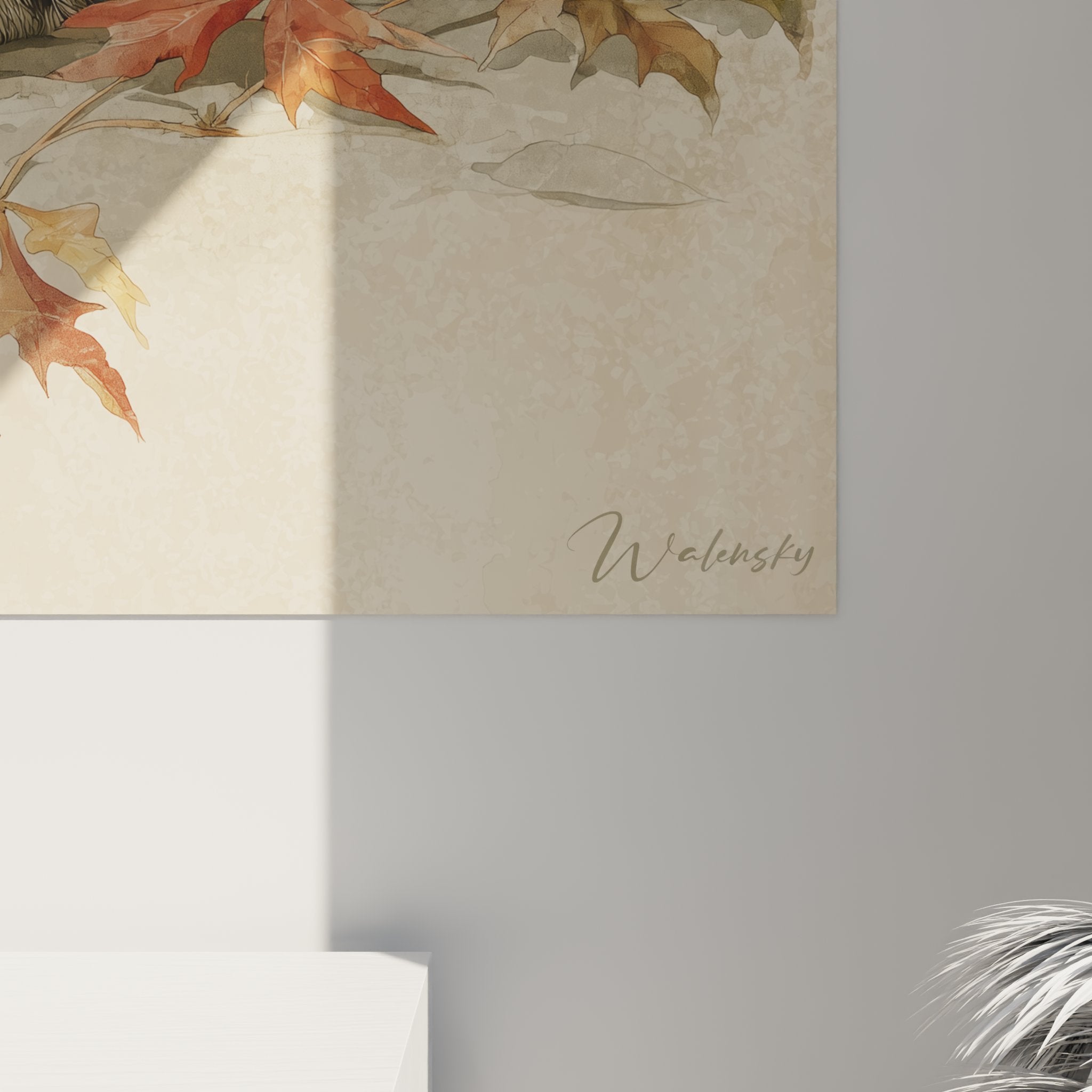 Vue ensemble tableau mural chat American Shorthair decoration automnale art felin pour interieur cosy