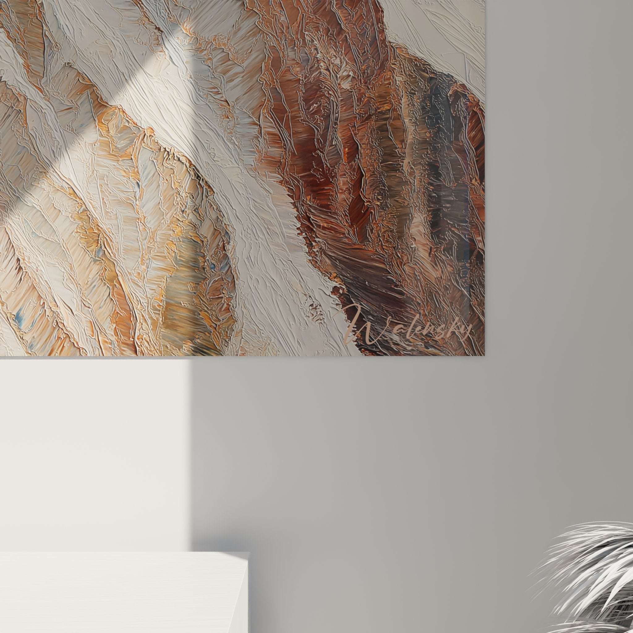 Vue d'ensemble tableau montagne pyrénéenne, composition verticale sommets majestueux, art décoratif