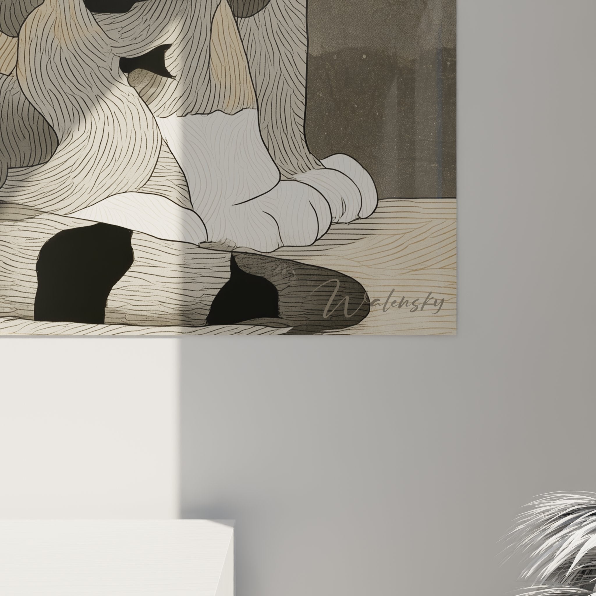 Vue d'ensemble tableau mural chat American Shorthair contemplatif, art moderne félin pour décoration