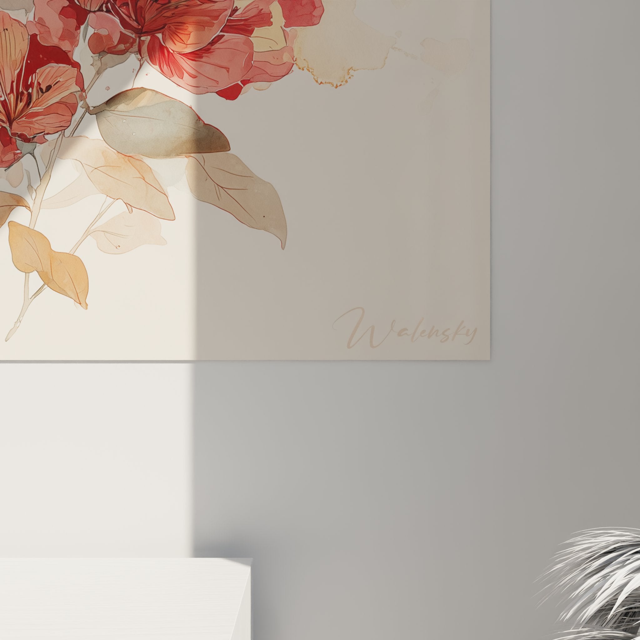 Vista d'insieme quadro murale gatto sphynx arte floreale decorazione interna moderna