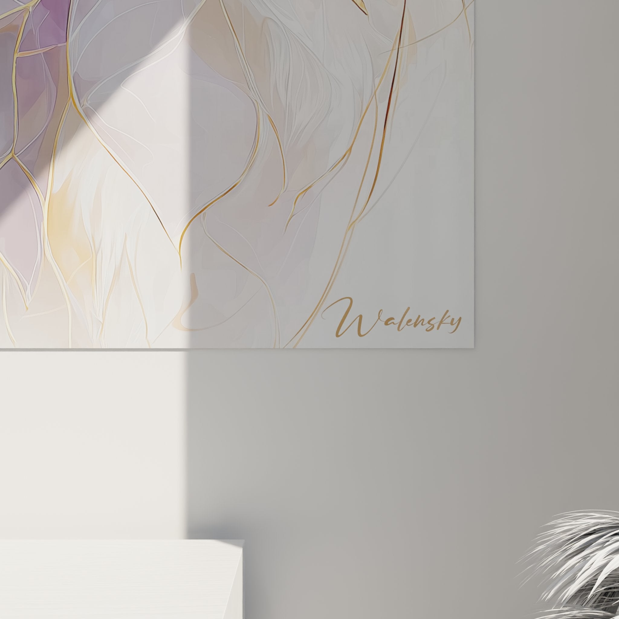 Perspektivische Ansicht Wandbild weiße Turkish Angora Katze moderne Inneneinrichtung