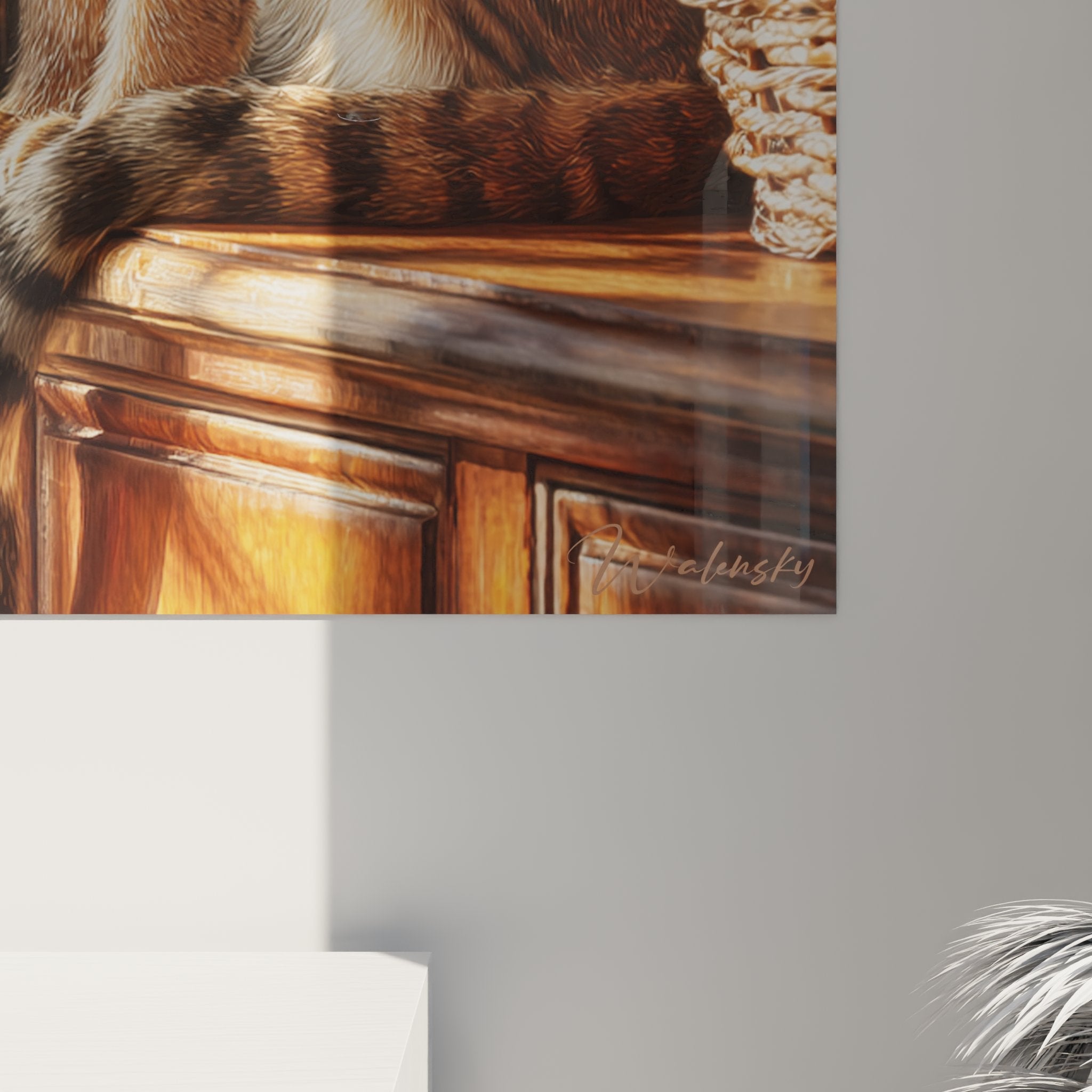 Overview of Serengeti cat artwork in living room with contemporary decorative styling