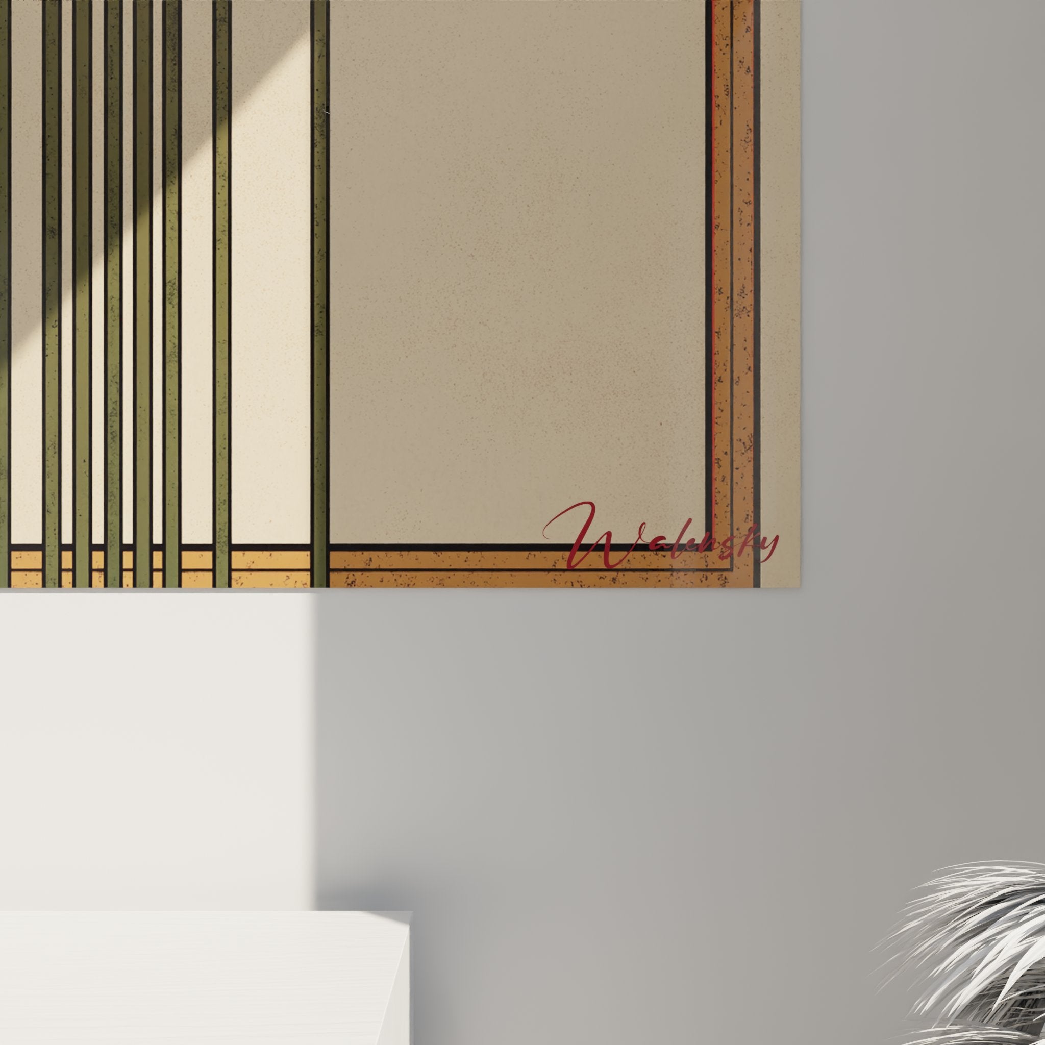 Vista prospettica quadro rose Art Deco appeso a parete decorazione interiore vintage