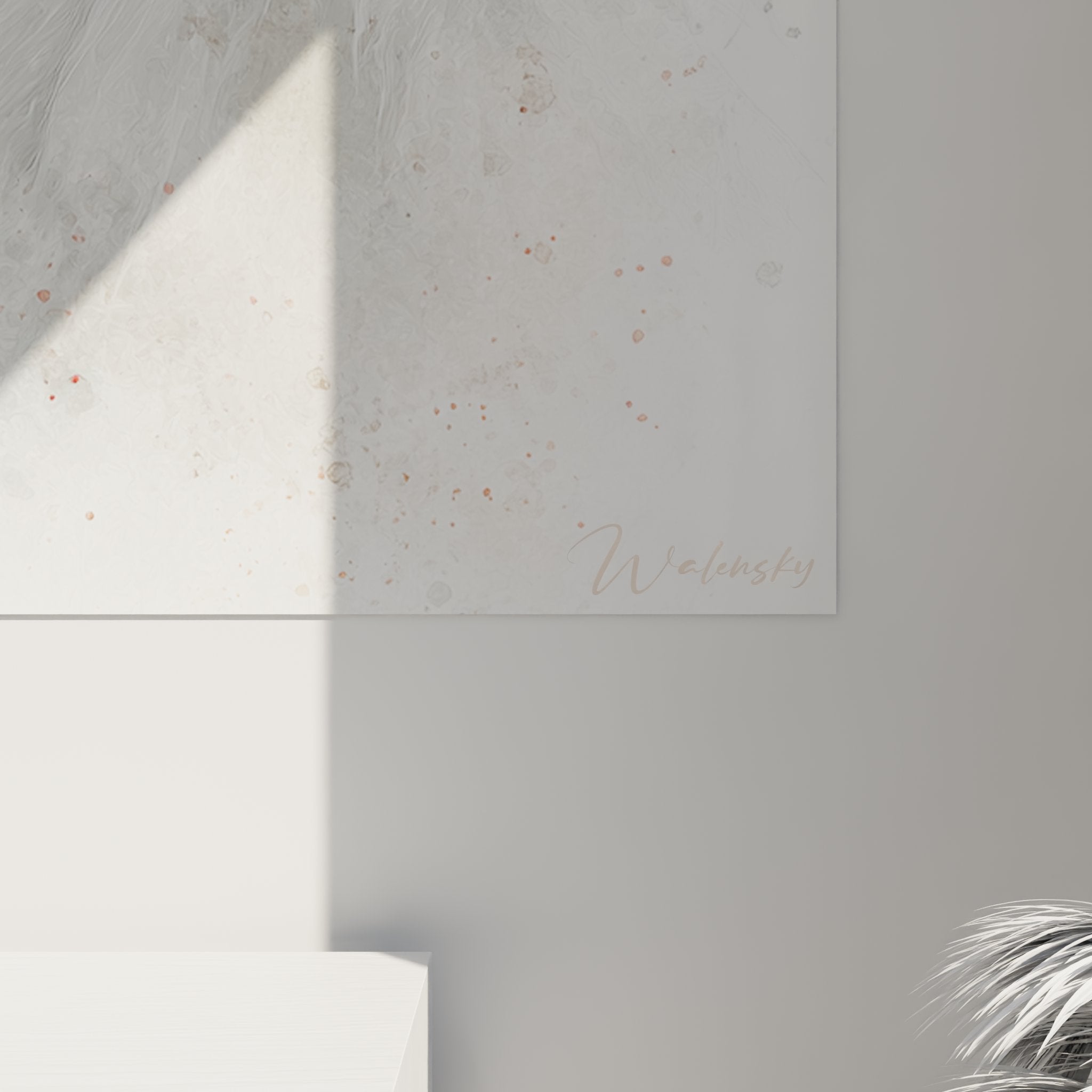 Perspective view white Turkish Angora cat wall art modern interior design decor