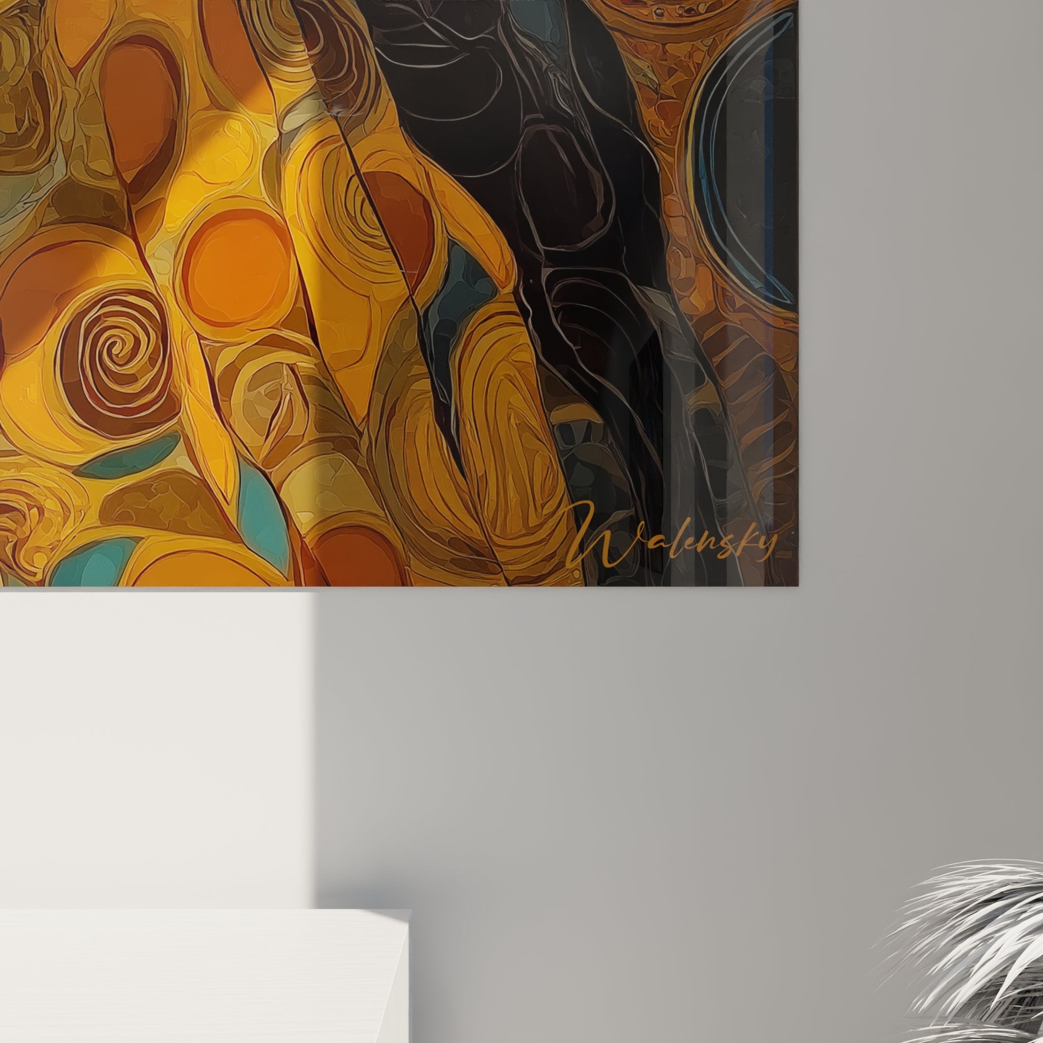 Vista completa quadro murale Art Nouveau donna mistica con motivi dorati e blu