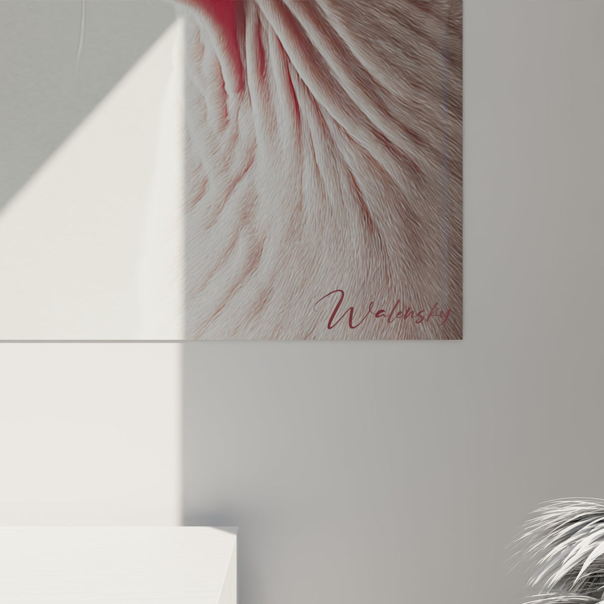 Vue perspective tableau chat Sphynx portrait artistique tons roses decoration interieur contemporain